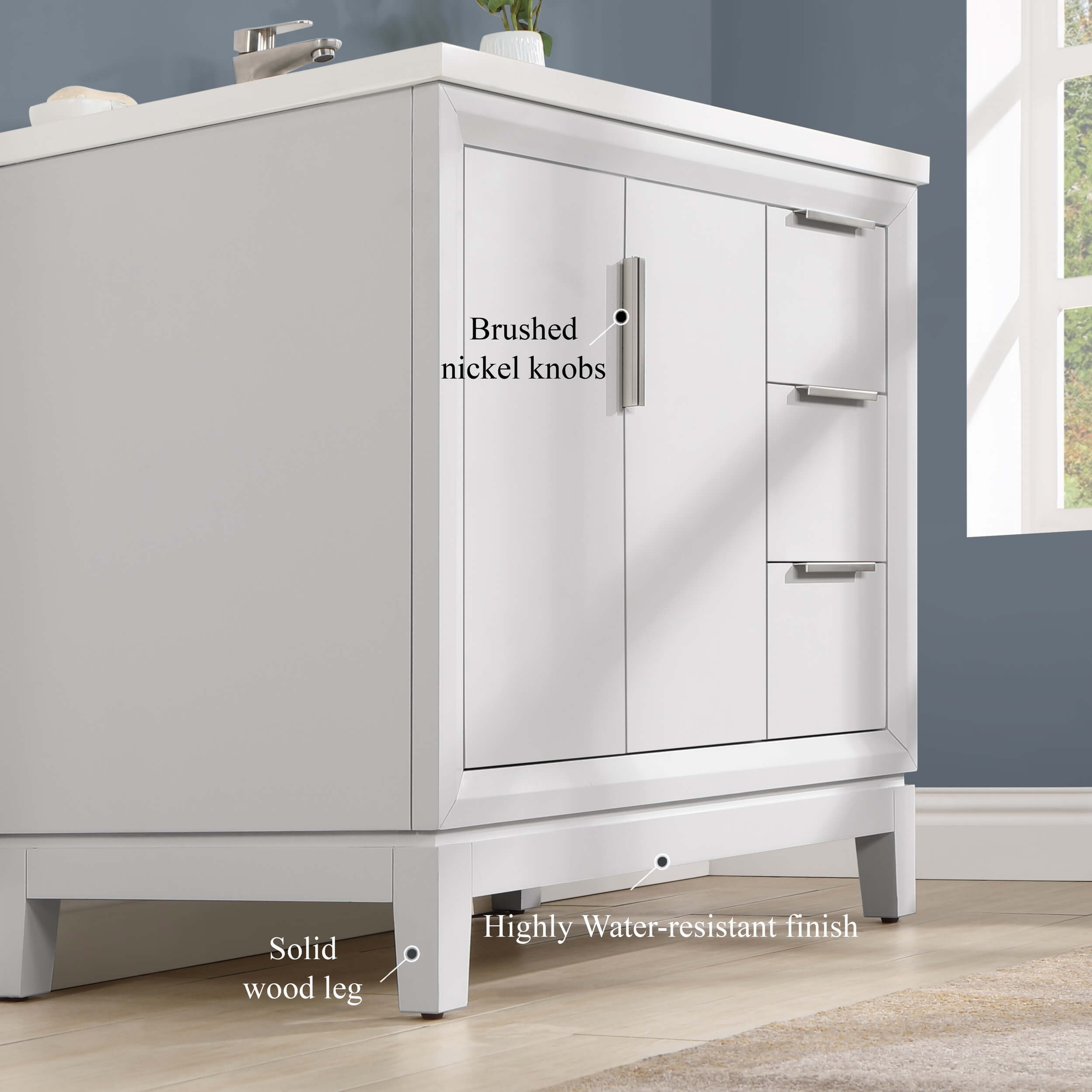 Valencia 36" Solid Wood Left Sink Free-standing Vanity with Quartz Countertop & Ceramic Sink
