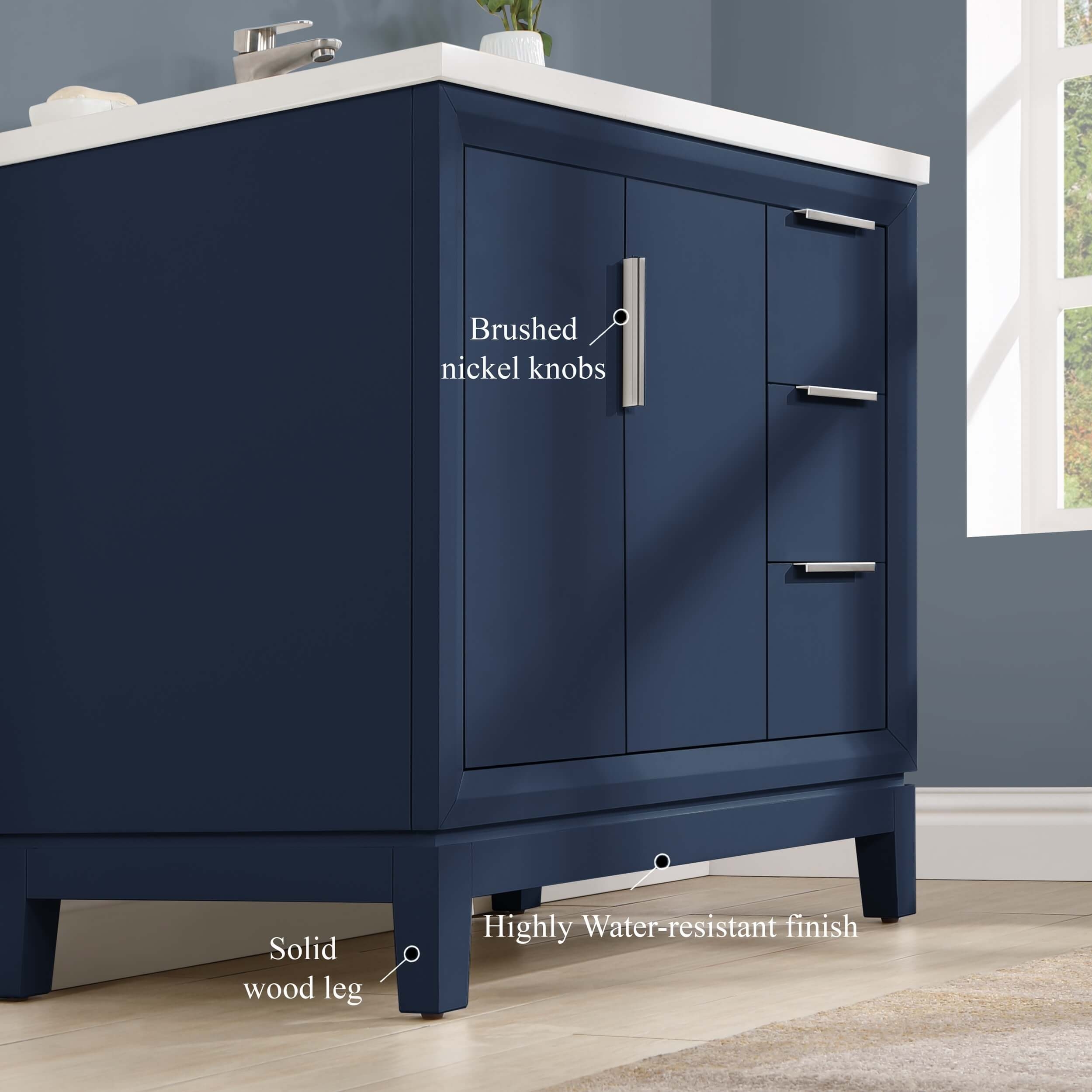Valencia 36" Solid Wood Left Sink Free-standing Vanity with Quartz Countertop & Ceramic Sink