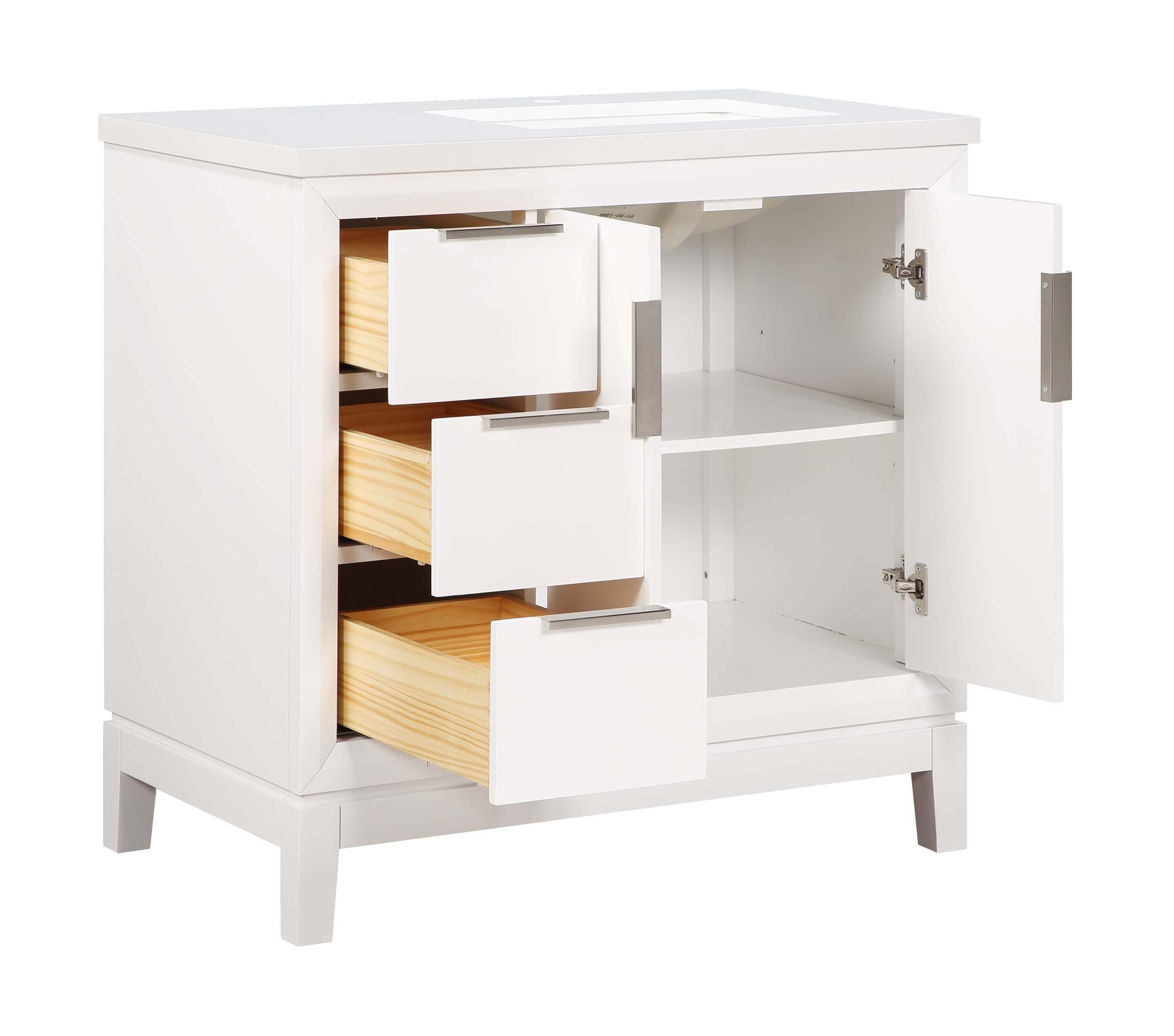 Valencia 36" Solid Wood Right Sink Free-standing Vanity with Quartz Countertop & Ceramic Sink