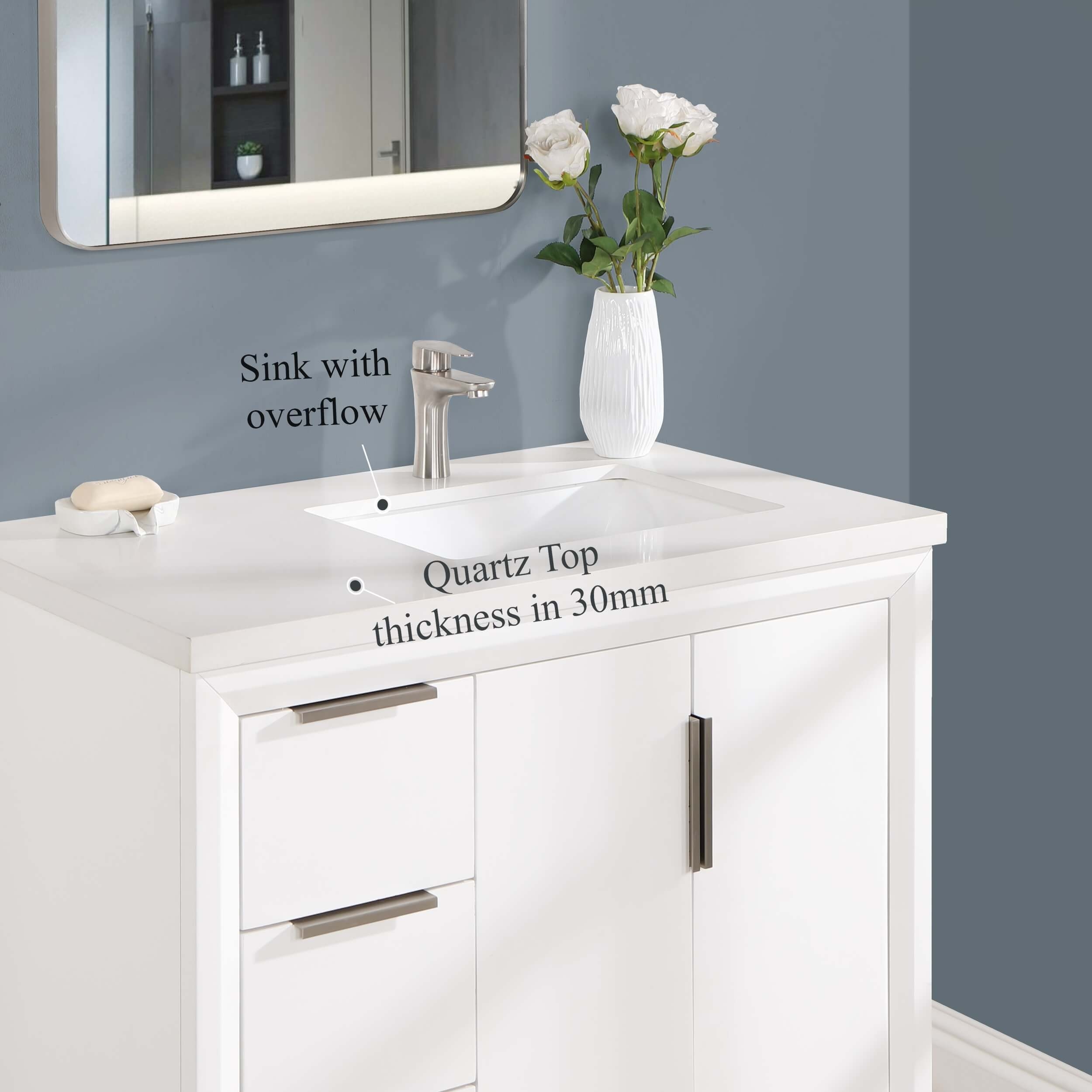 Valencia 36" Solid Wood Right Sink Free-standing Vanity with Quartz Countertop & Ceramic Sink
