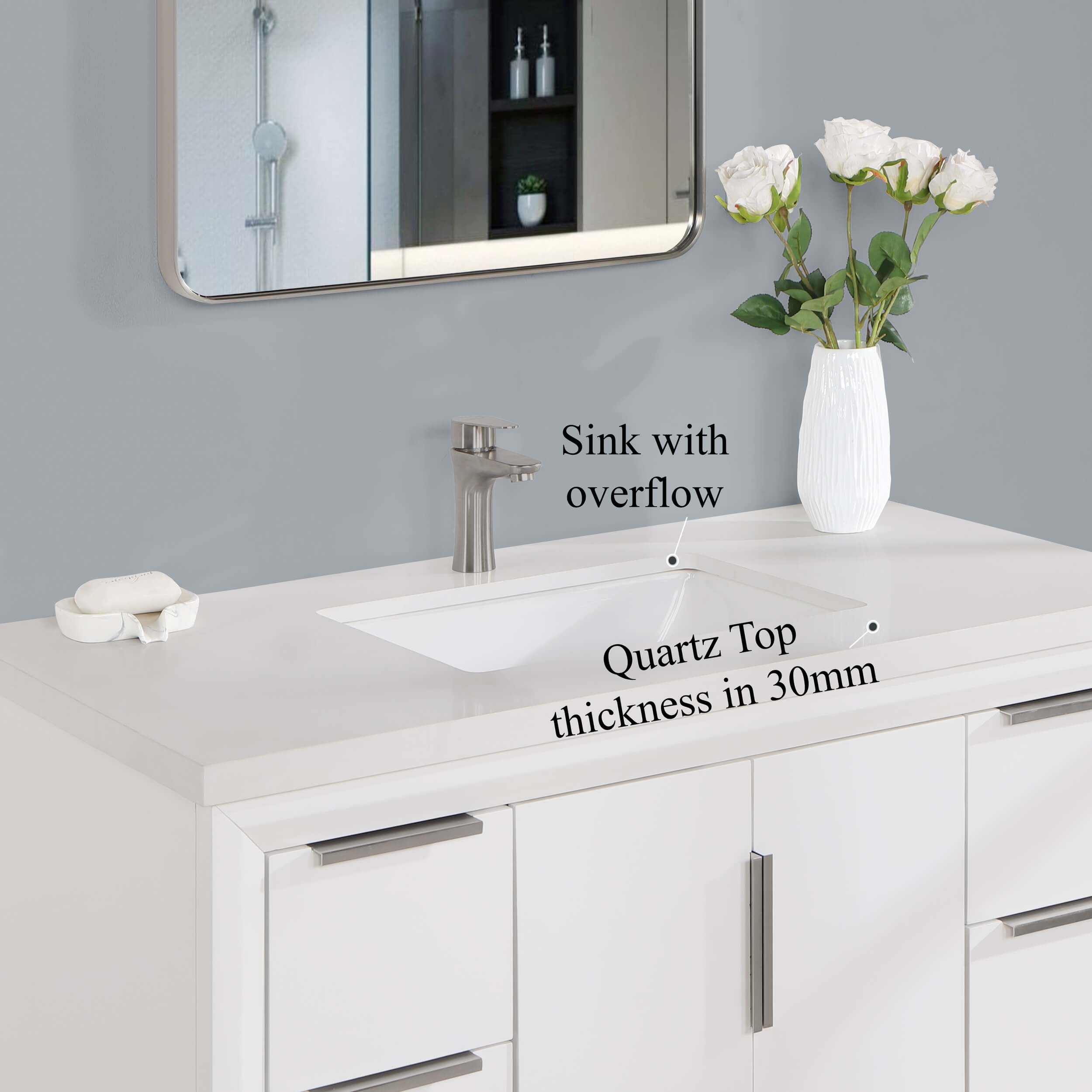 Valencia 42" Solid Wood Single Sink Free-standing Vanity with Quartz Countertop & Ceramic Sink