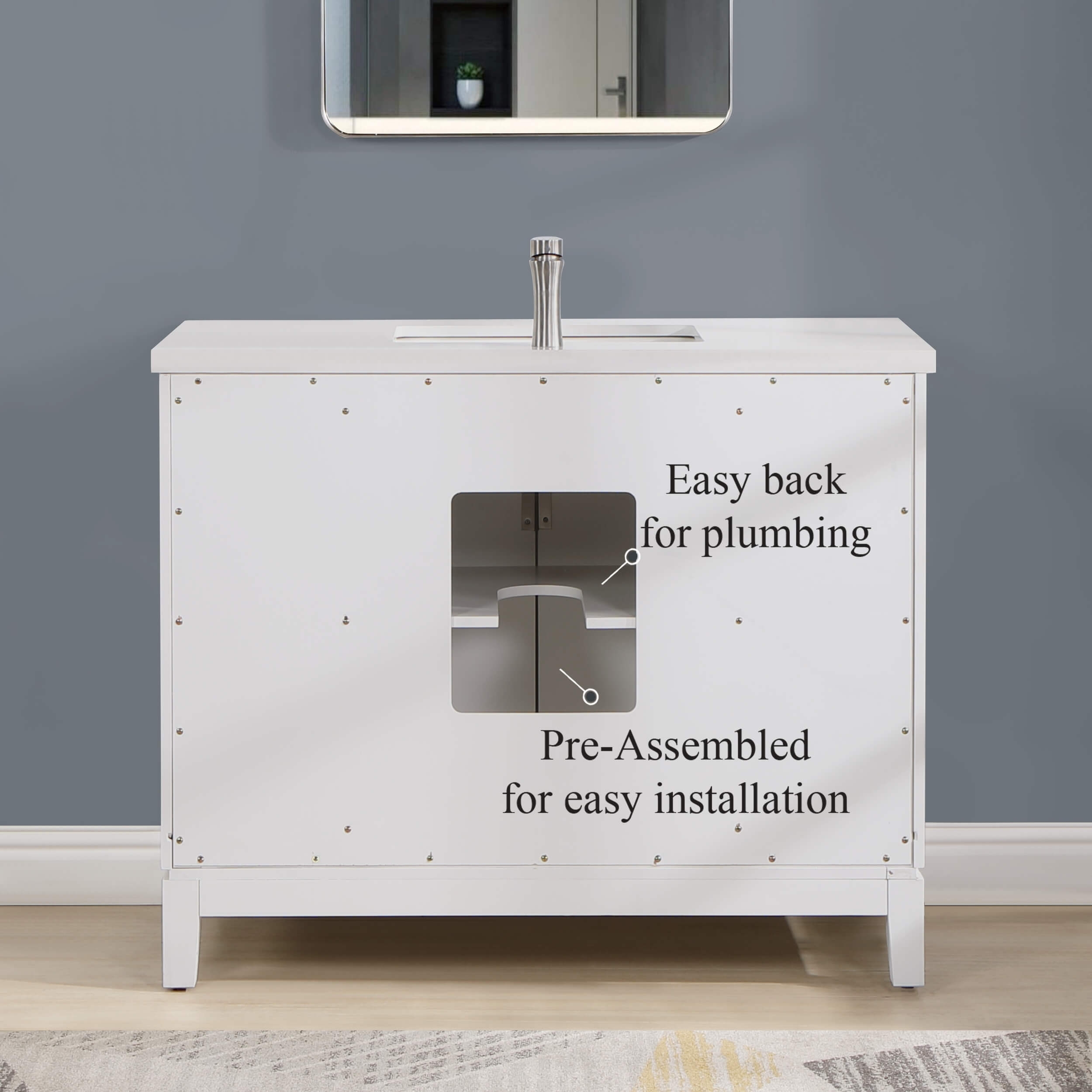 Valencia 42" Solid Wood Single Sink Free-standing Vanity with Quartz Countertop & Ceramic Sink
