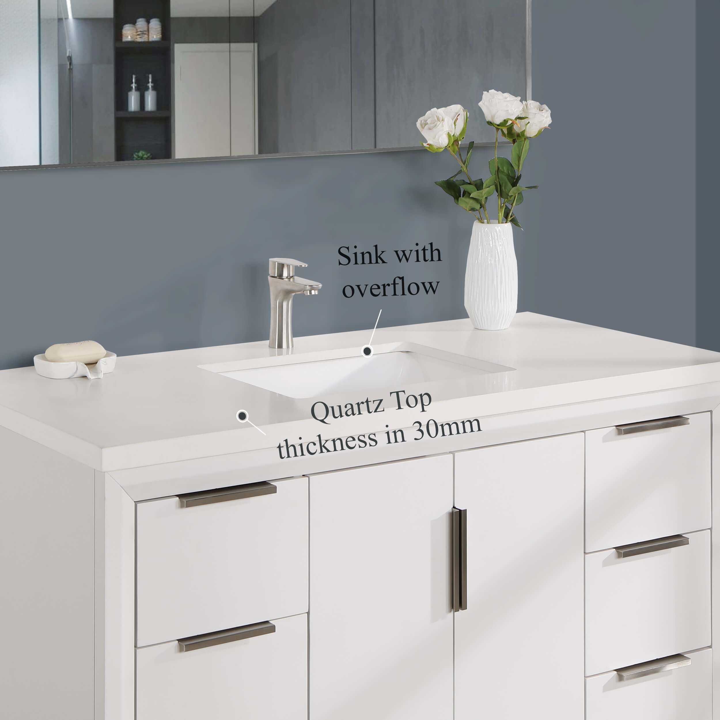 Valencia 48" Solid Wood Single Sink Free-standing Vanity with Quartz Countertop & Ceramic Sink