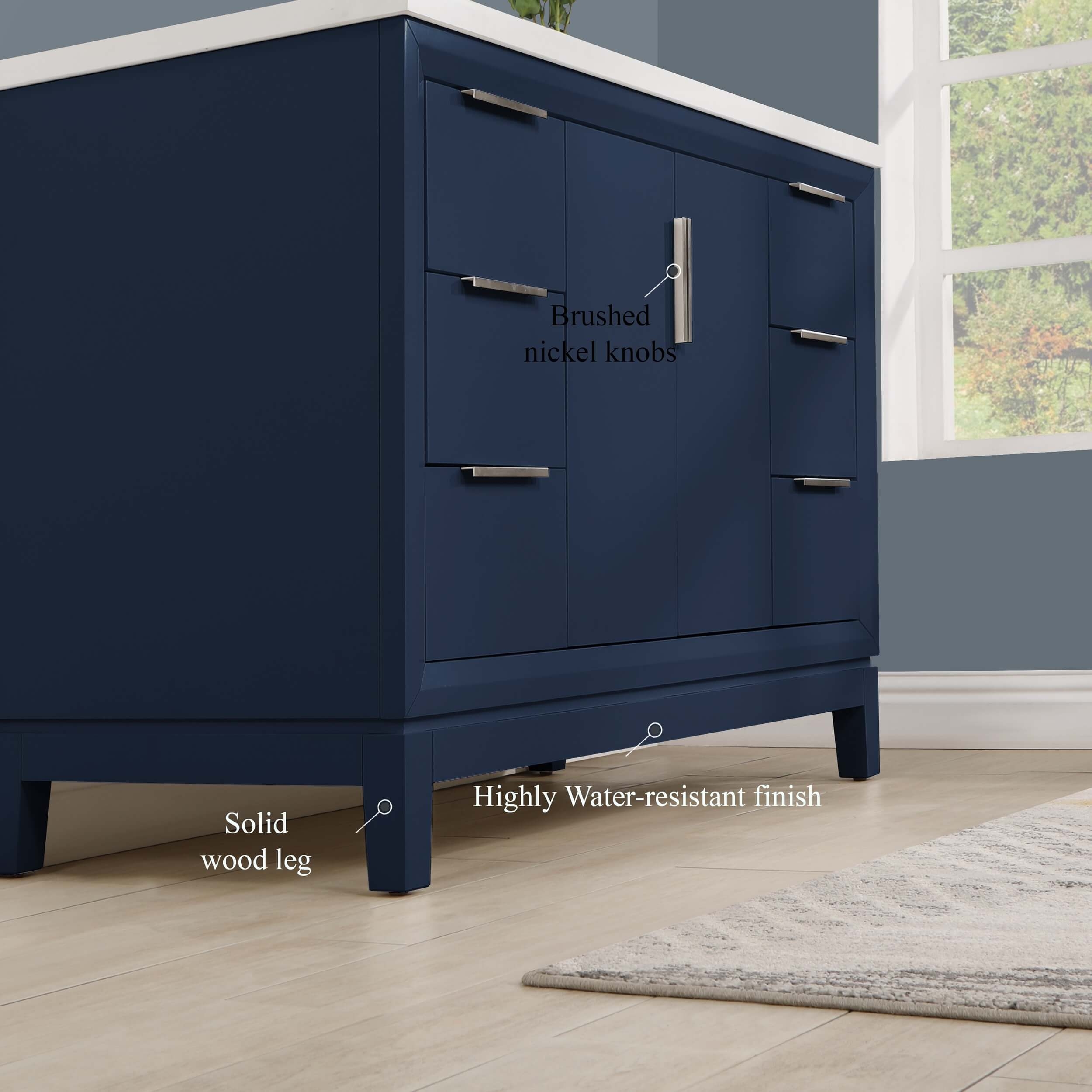 Valencia 48" Solid Wood Single Sink Free-standing Vanity with Quartz Countertop & Ceramic Sink