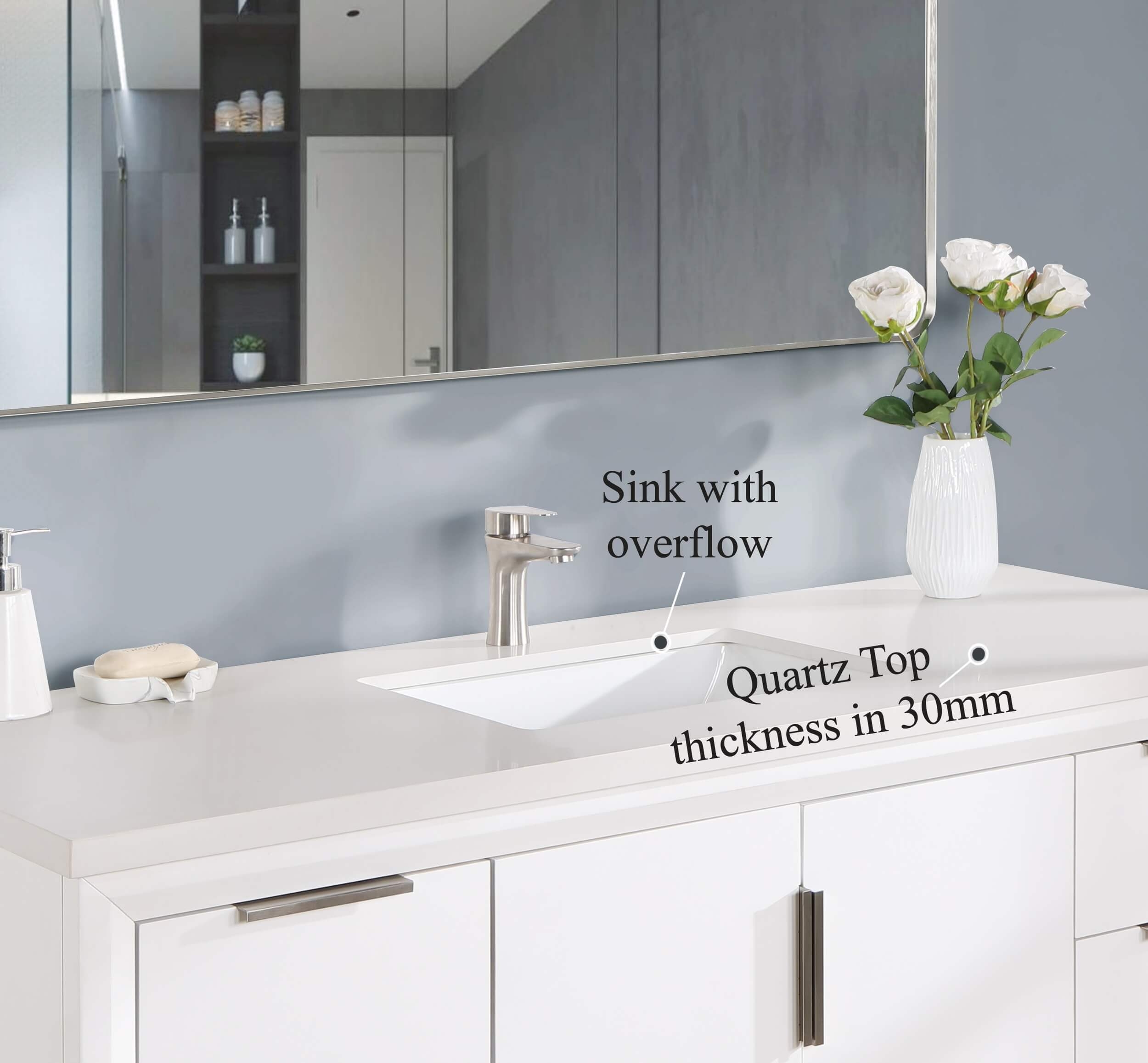 Valencia 55" Solid Wood Single Sink Free-standing Vanity with Quartz Countertop & Ceramic Sink