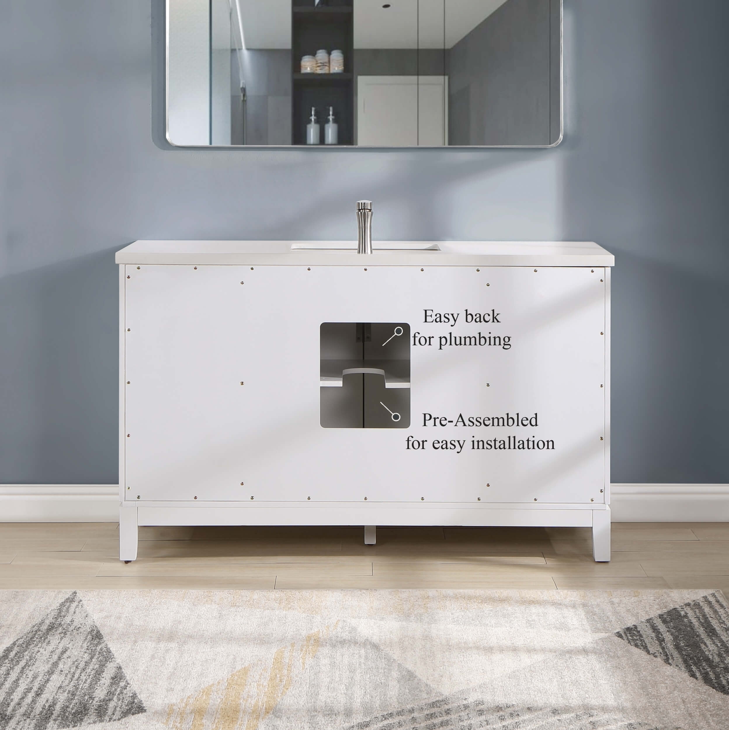Valencia 55" Solid Wood Single Sink Free-standing Vanity with Quartz Countertop & Ceramic Sink