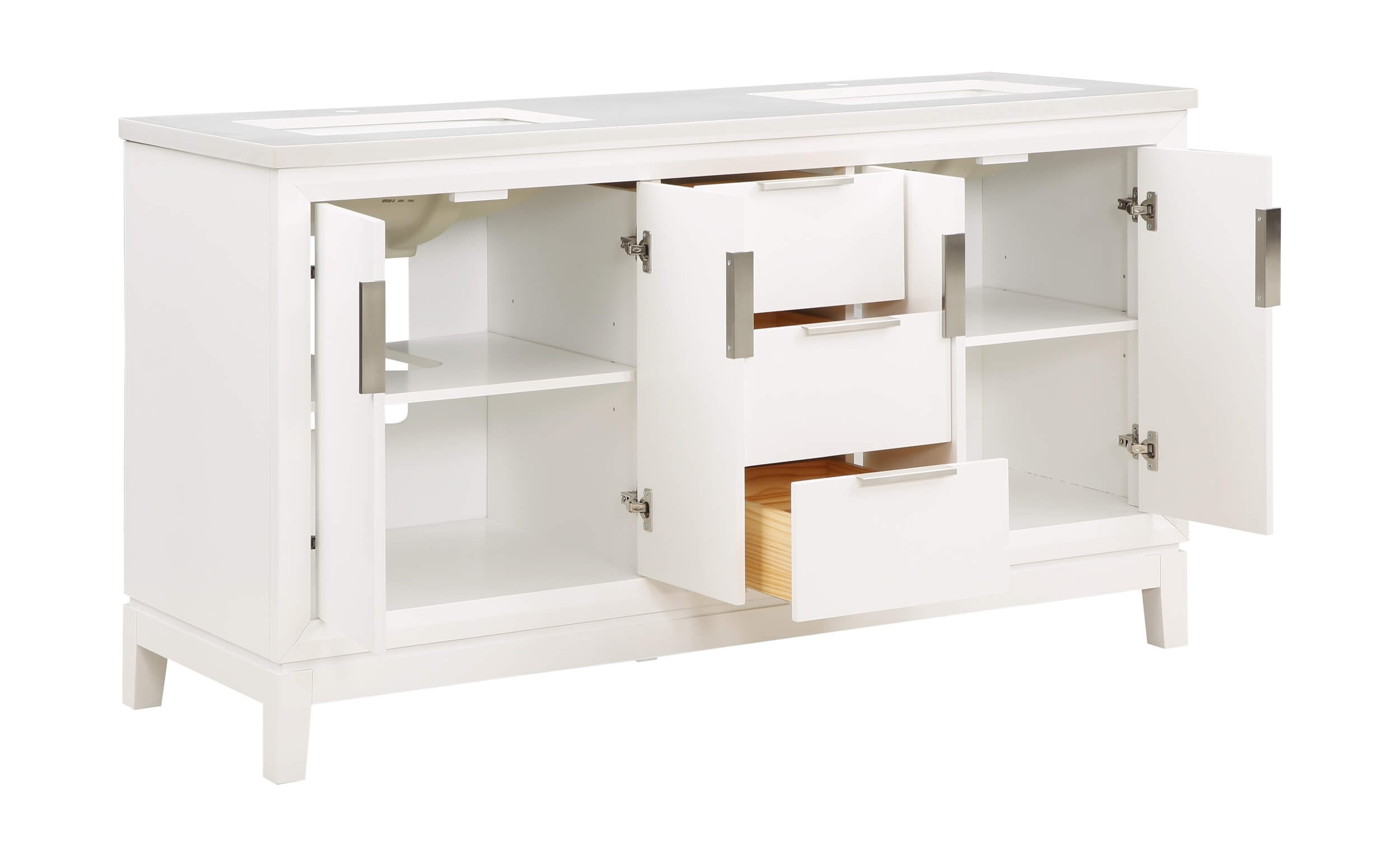 Valencia 60" Solid Wood Double Sink Free-standing Vanity with Quartz Countertop & Ceramic Sink