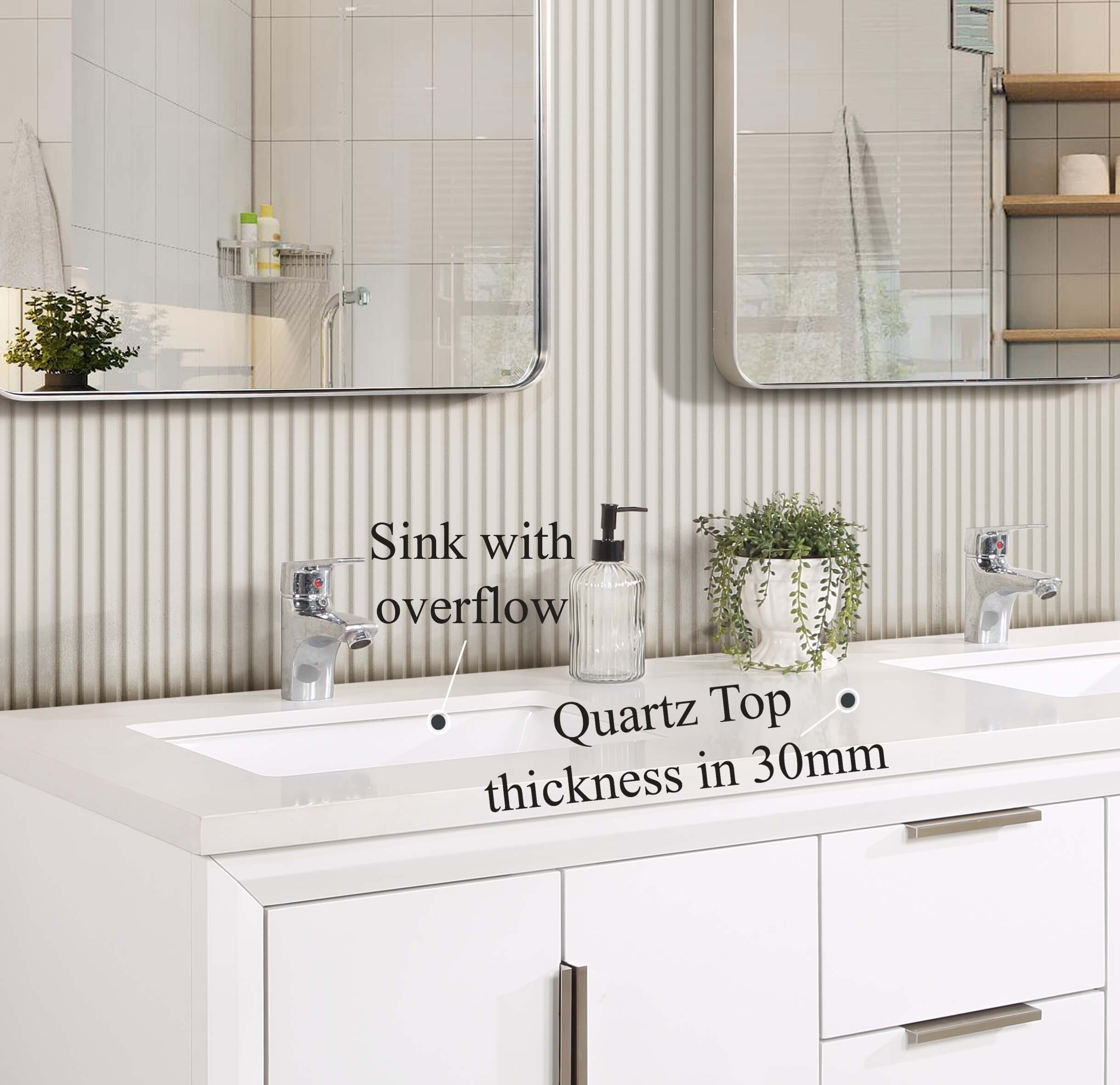 Valencia 60" Solid Wood Double Sink Free-standing Vanity with Quartz Countertop & Ceramic Sink