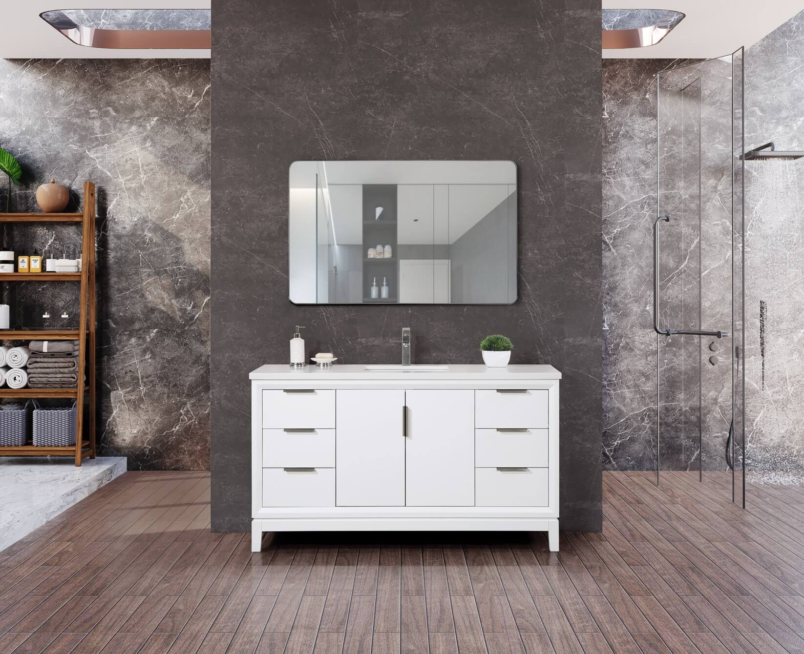 Valencia 60" Solid Wood Double Sink Free-standing Vanity with Quartz Countertop & Ceramic Sink