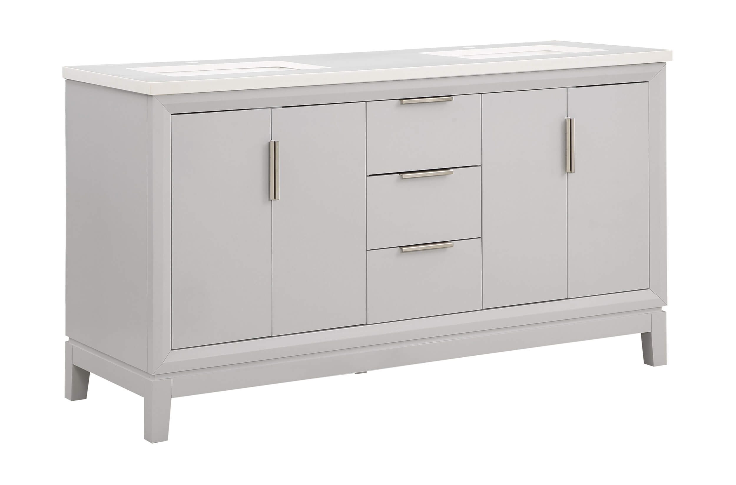 Valencia 60" Solid Wood Double Sink Free-standing Vanity with Quartz Countertop & Ceramic Sink