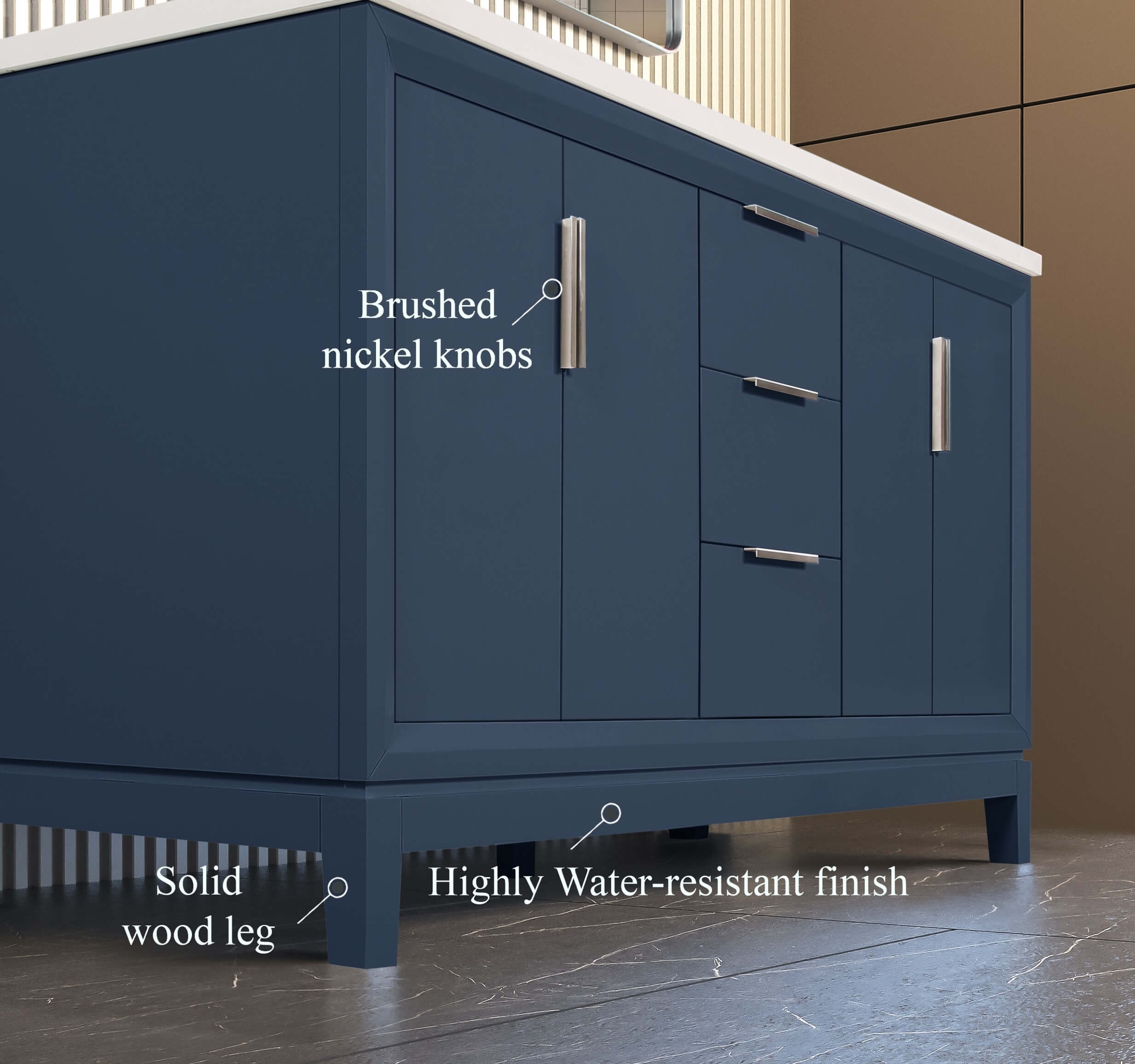 Valencia 60" Solid Wood Double Sink Free-standing Vanity with Quartz Countertop & Ceramic Sink