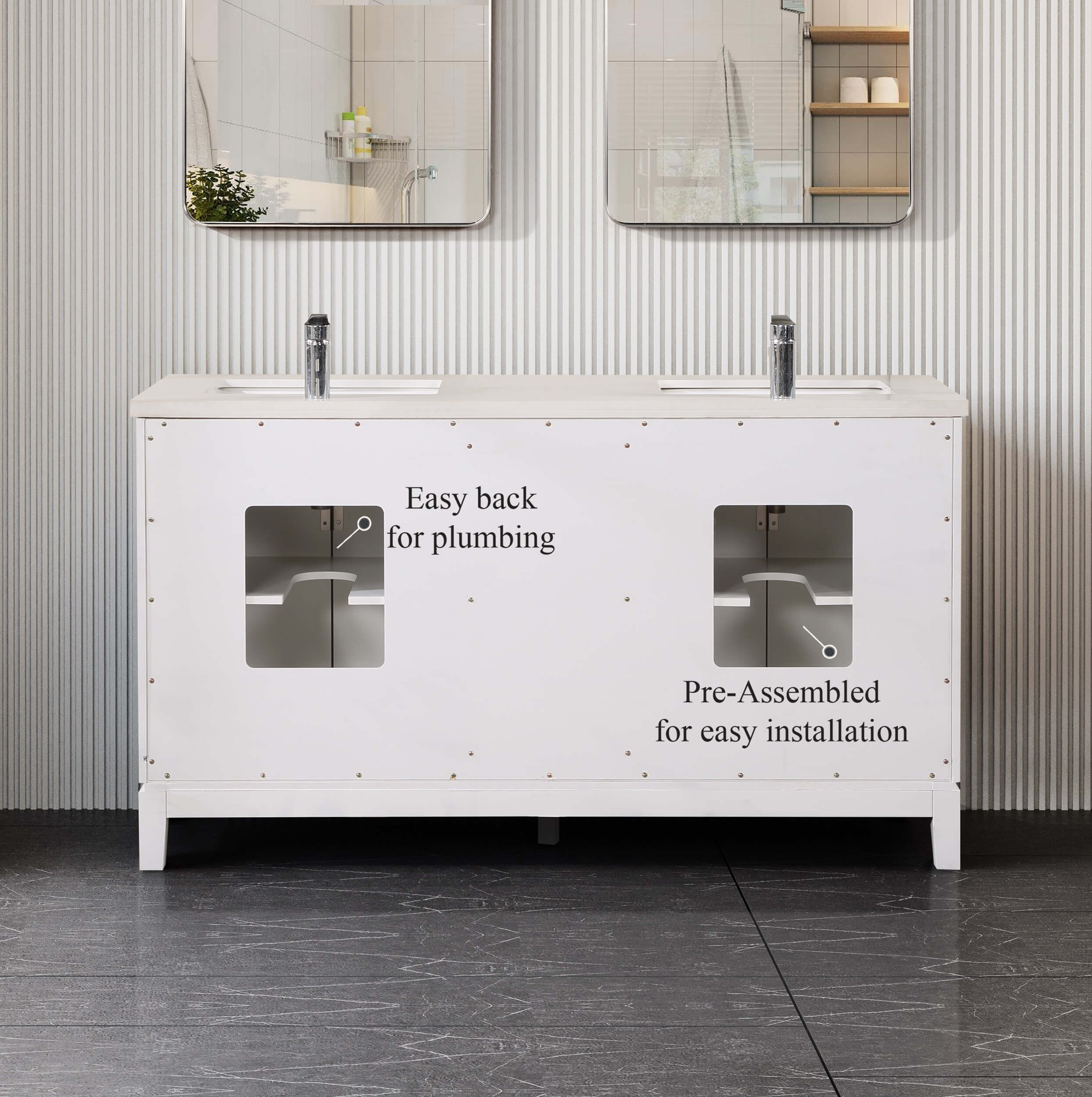 Valencia 60" Solid Wood Double Sink Free-standing Vanity with Quartz Countertop & Ceramic Sink