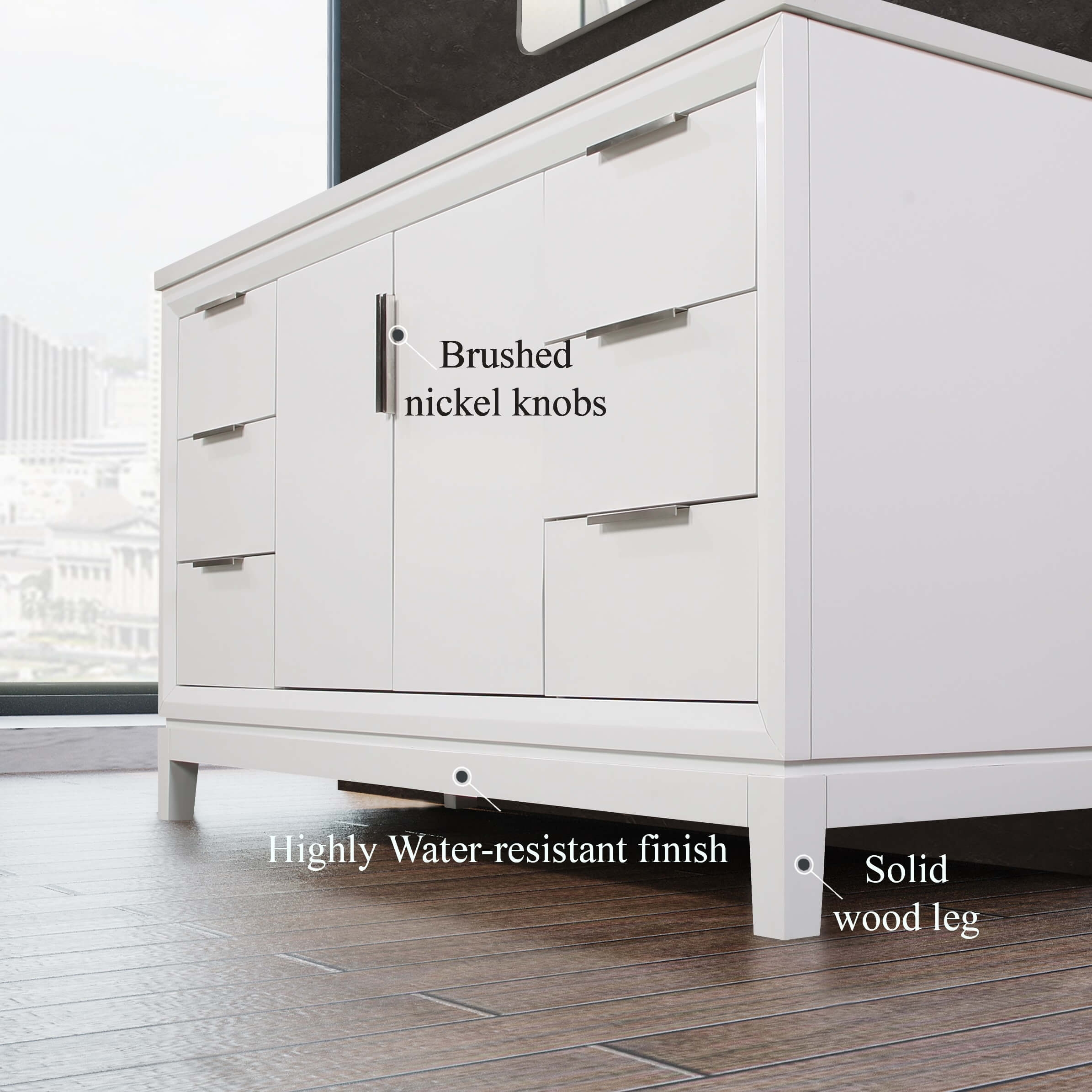 Valencia 60" Solid Wood Single Sink Free-standing Vanity with Quartz Countertop & Ceramic Sink