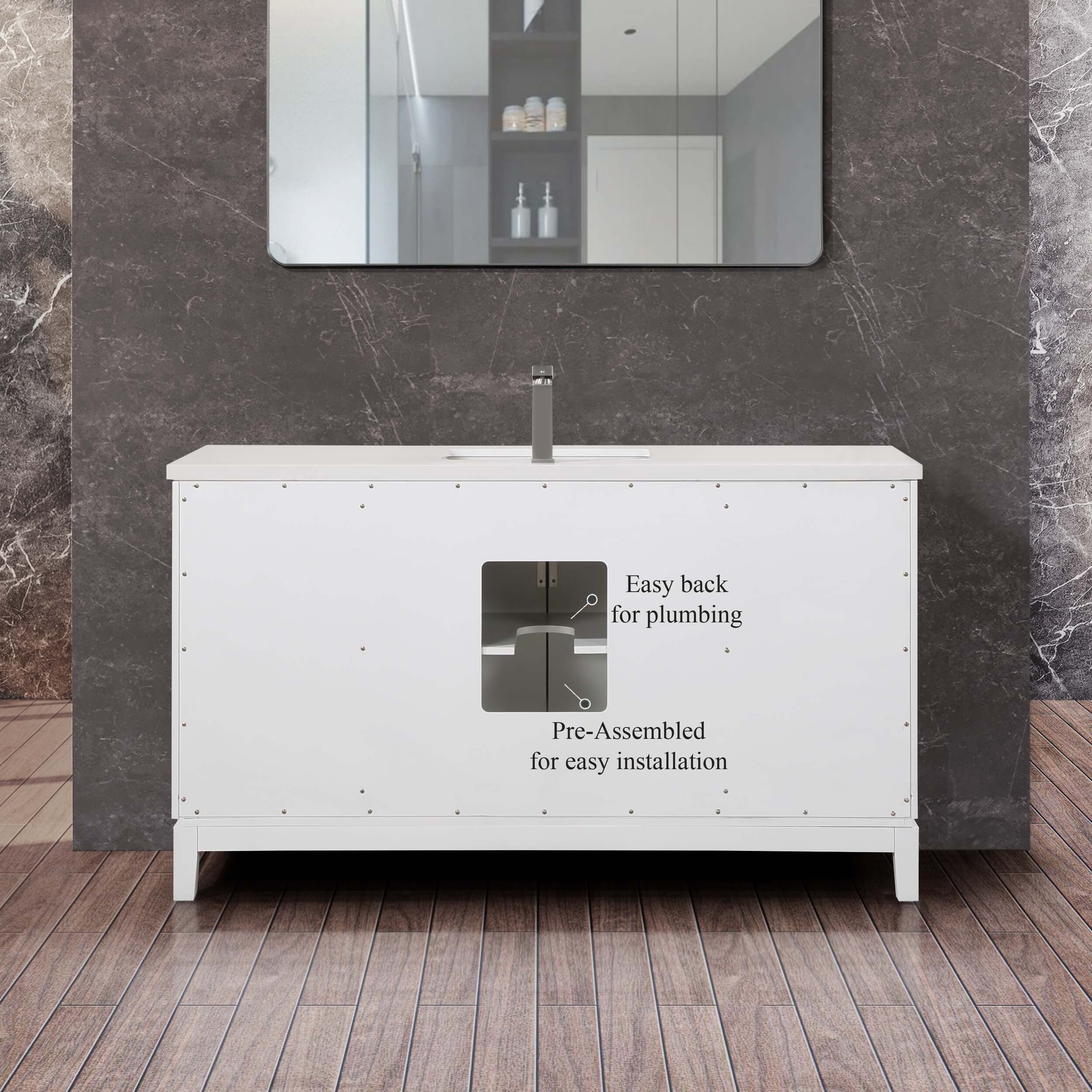 Valencia 60" Solid Wood Single Sink Free-standing Vanity with Quartz Countertop & Ceramic Sink