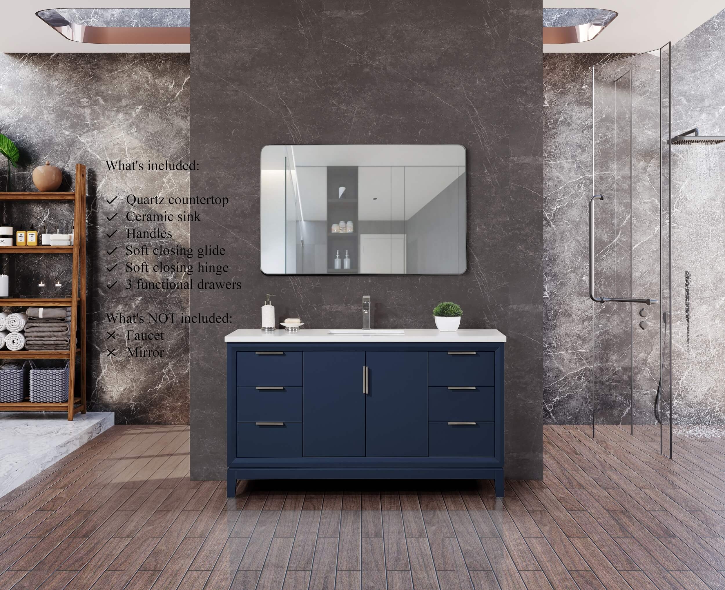 Valencia 60" Solid Wood Single Sink Free-standing Vanity with Quartz Countertop & Ceramic Sink