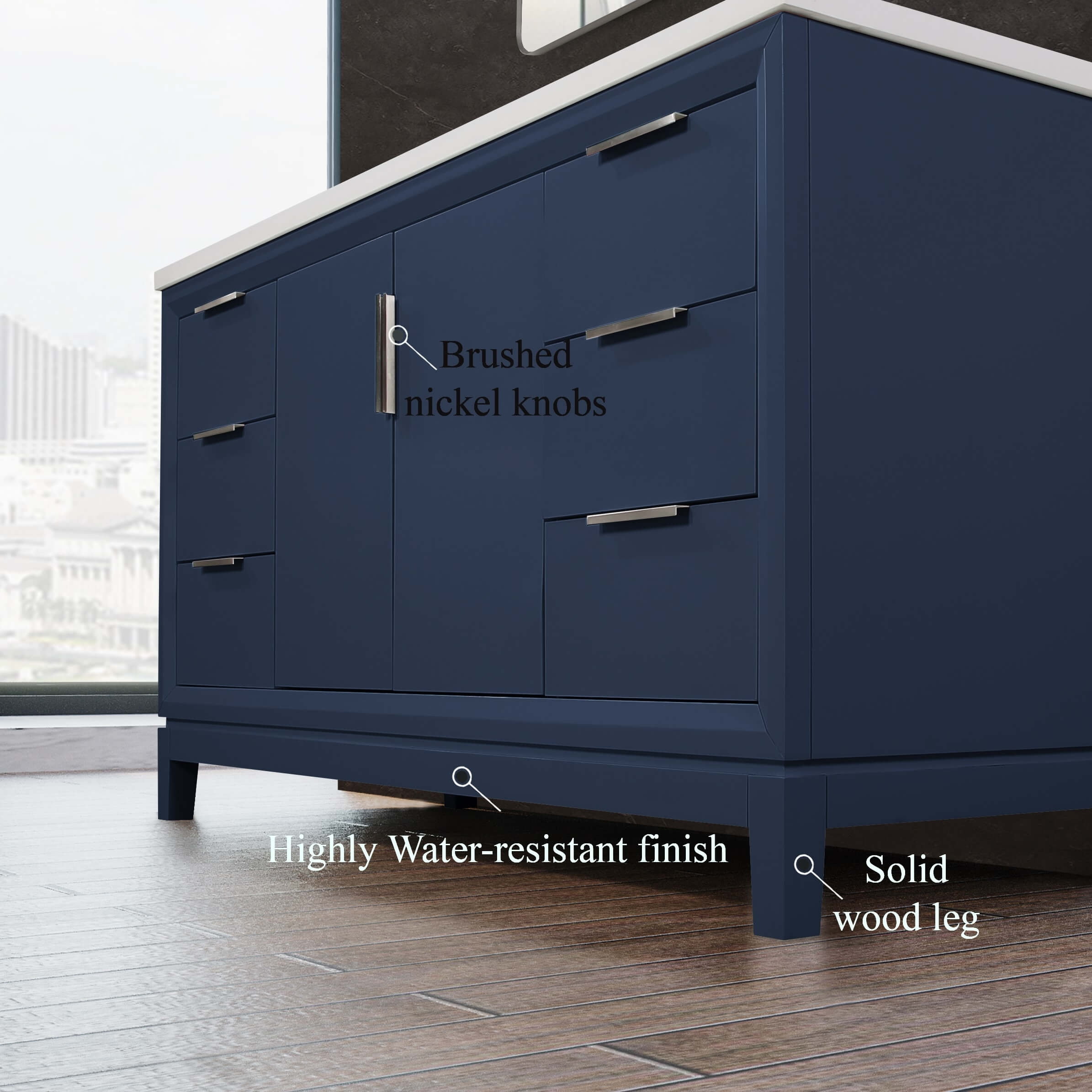 Valencia 60" Solid Wood Single Sink Free-standing Vanity with Quartz Countertop & Ceramic Sink
