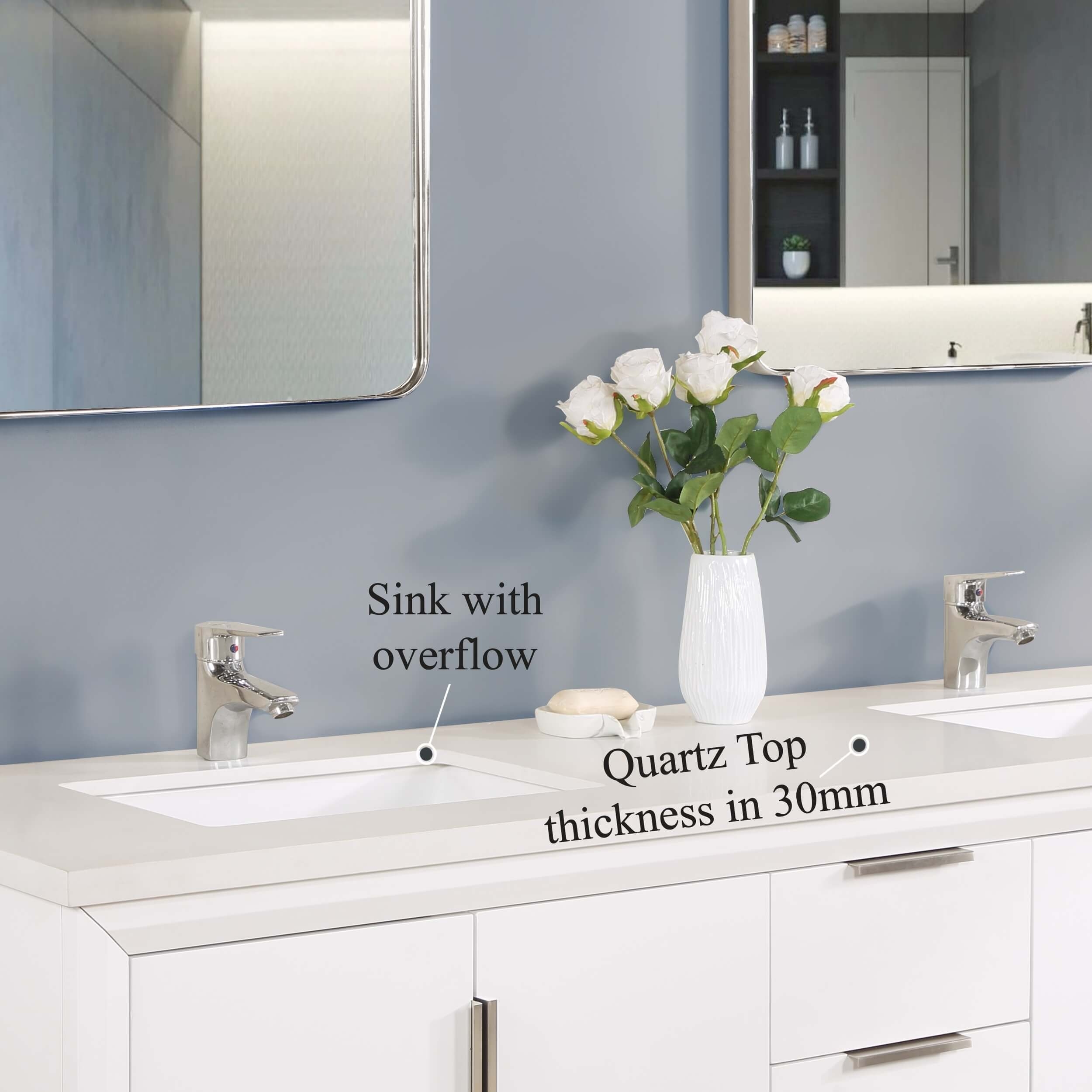 Valencia 72" Solid Wood Double Sink Free-standing Vanity with Quartz Countertop & Ceramic Sink
