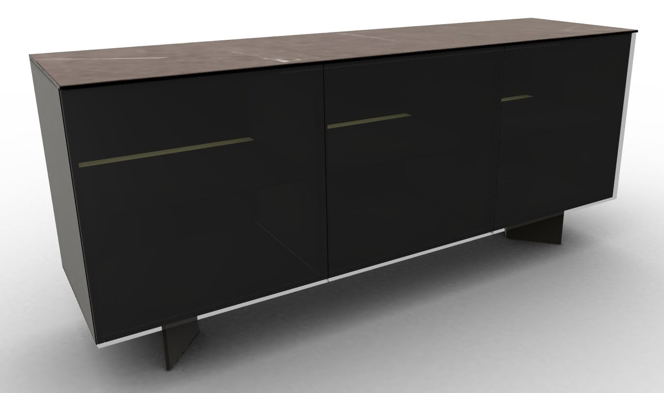 Universal Ceramic/Wood Customizable Sideboard w/3 Glass Doors & Metal Frame