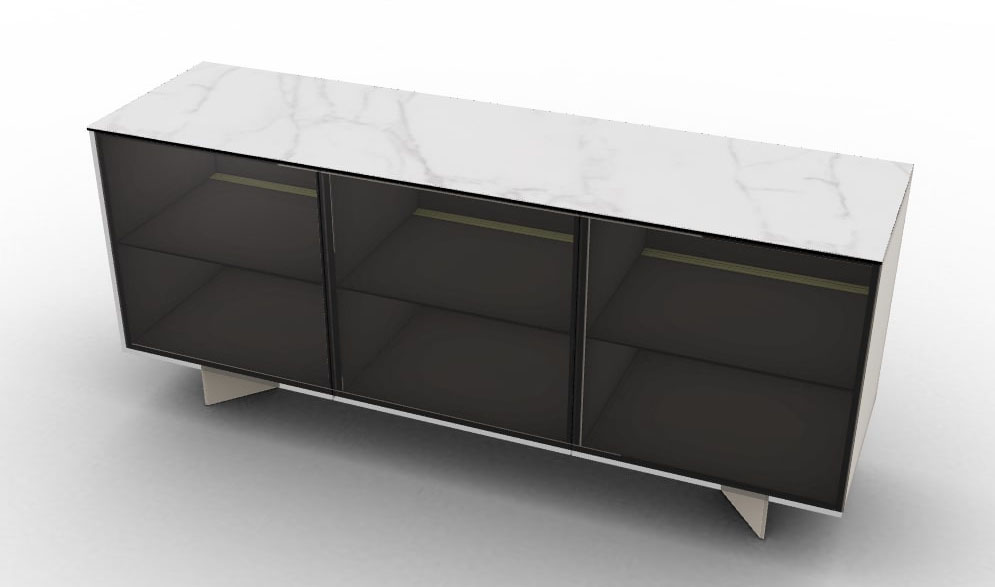 Universal Ceramic/Wood Customizable Sideboard w/3 Glass Doors & Metal Frame