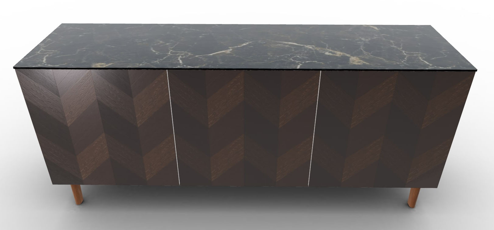Universal Ceramic/Wood/Glass Customizable Sideboard w/3 Doors & Wooden Feet