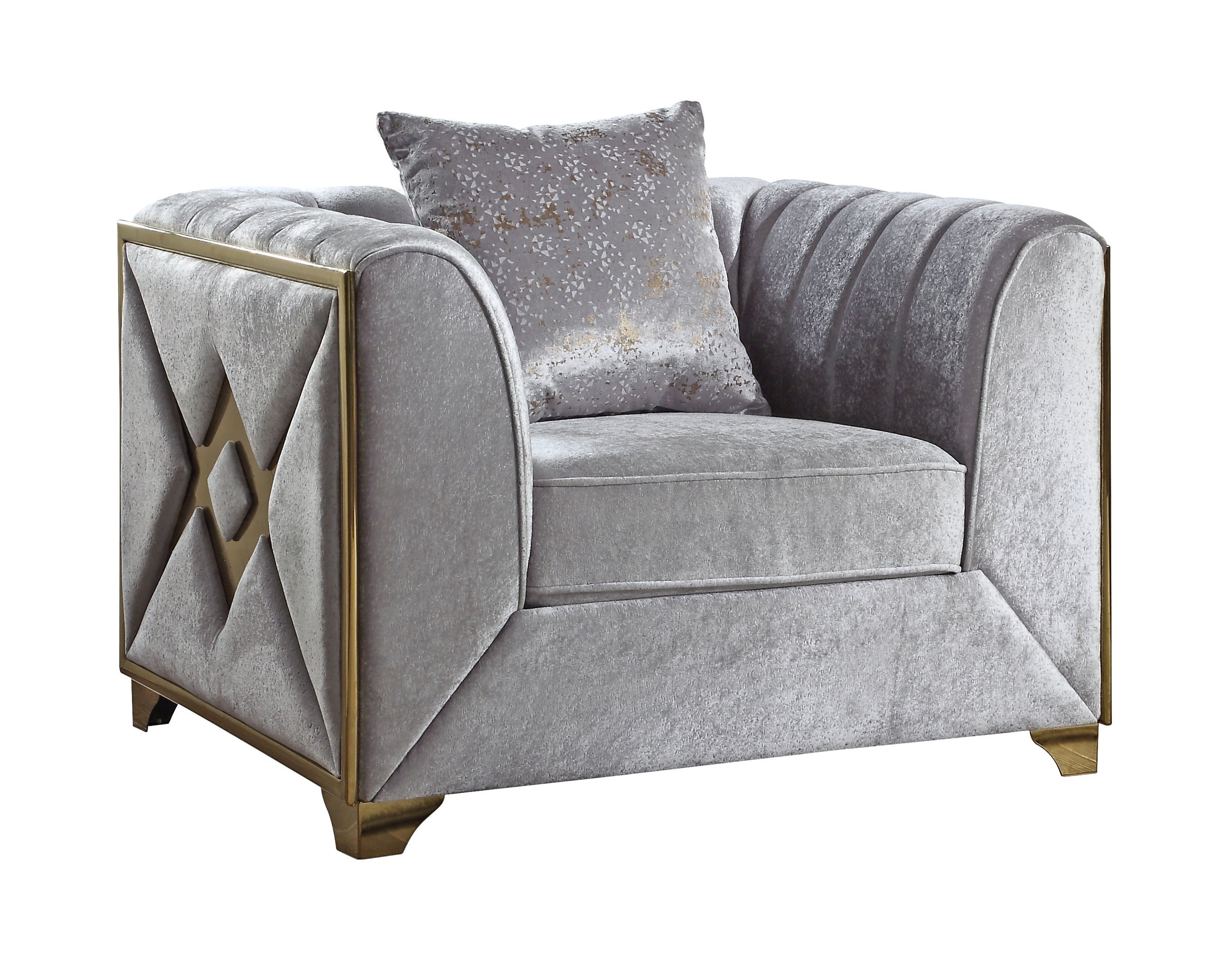 Pemberly Row Modern Chair in Gold Finish Made with Wood in Silver Color