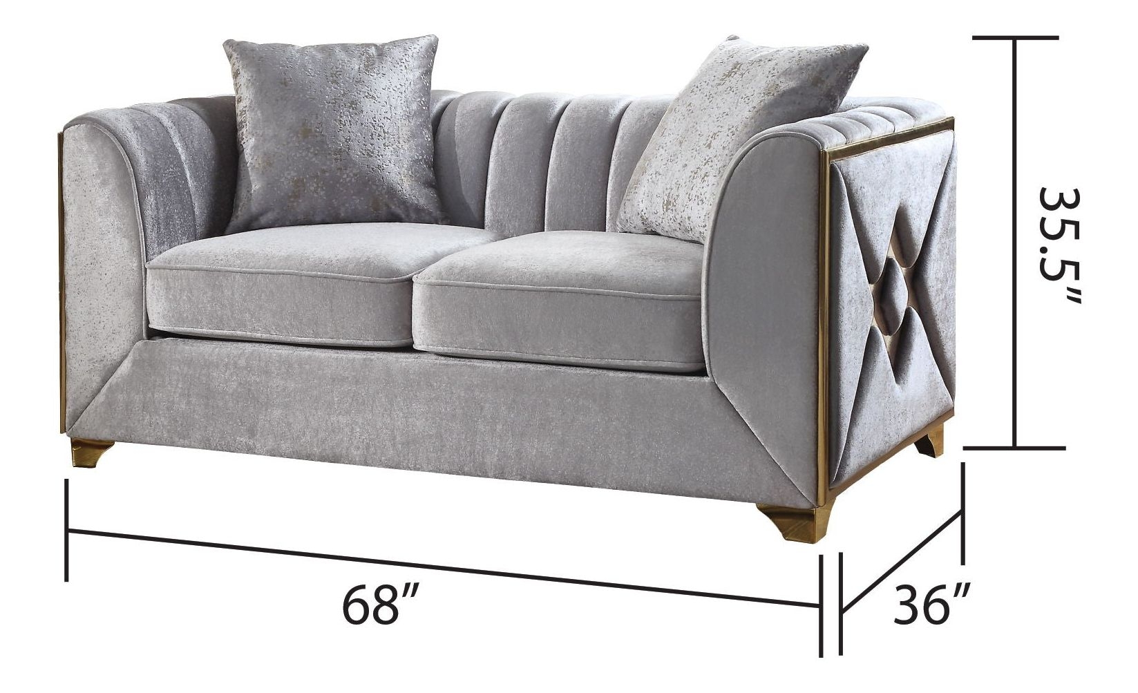 Valencia Modern Style Loveseat in Gold Finish Made with Wood in Cream