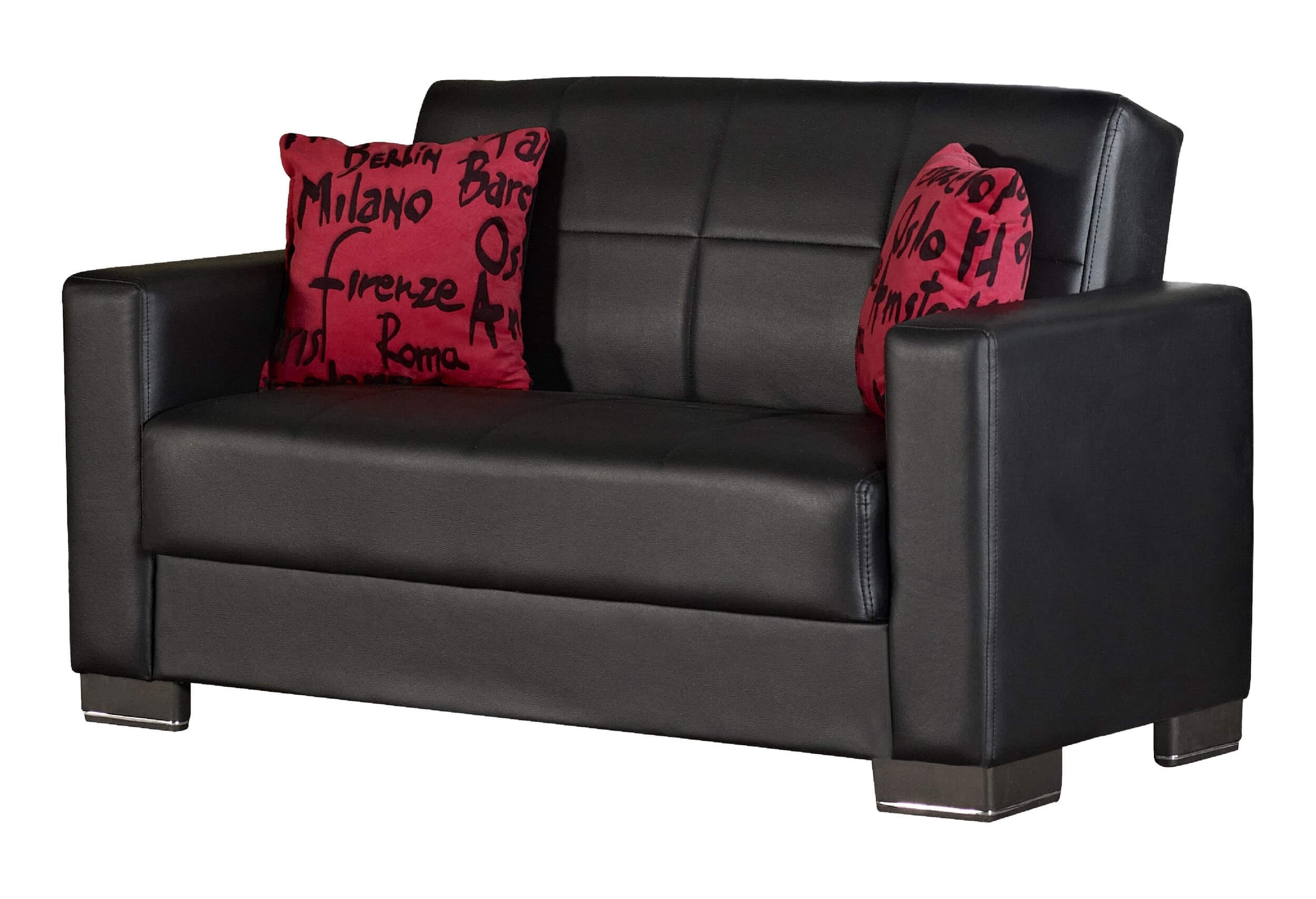 Vermont  in. Convertible Sleeper Loveseat in Black with Storage