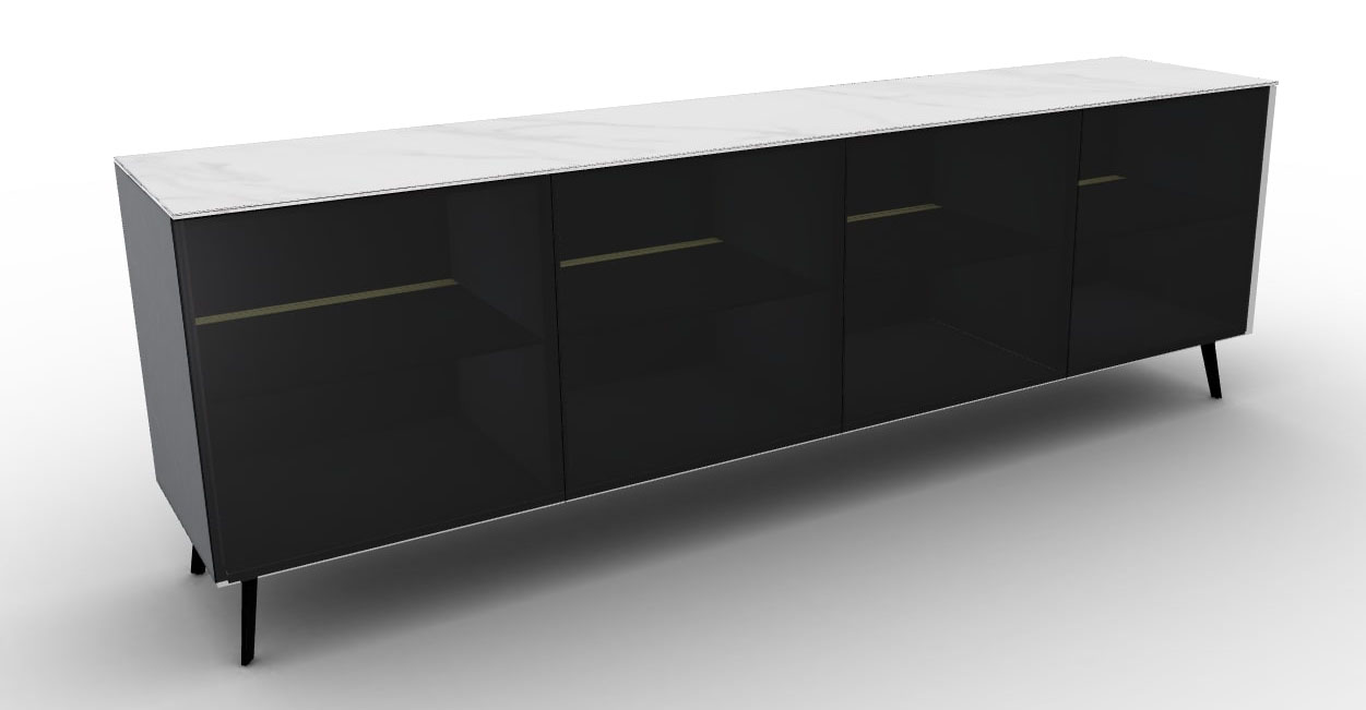 Universal Ceramic/Wood Customizable Sideboard w/4 Glass Doors & Metal Legs