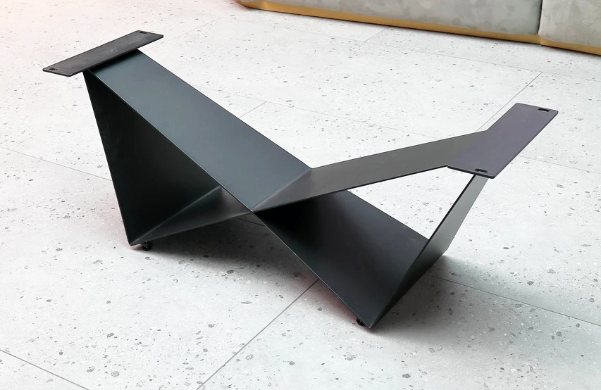 Vex Rectangular Porcelain Top Storage Coffee Table with V-Shaped Structural Metal Legs
