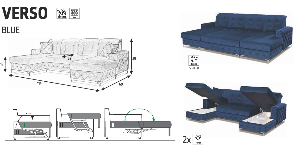 Verso U-Shaped Fabric Convertible Storage Sectional Sofa