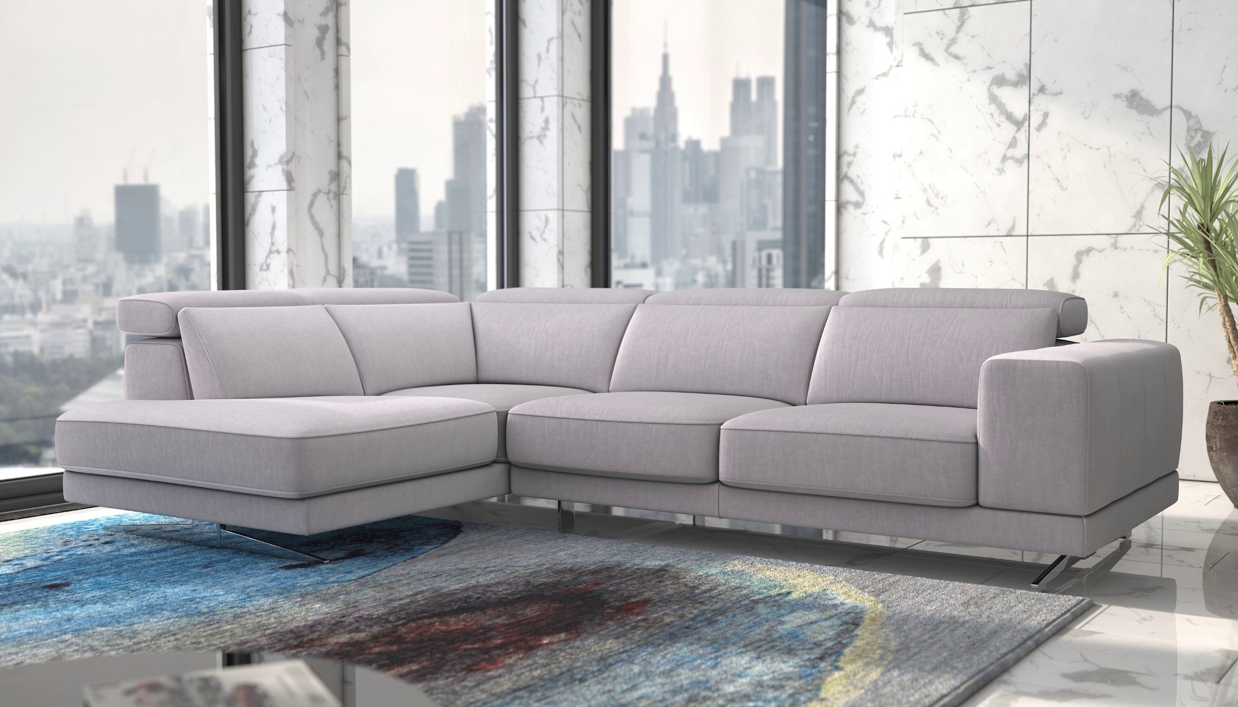 Vigo Polyester Fabric Left Arm Chaise Facing Sectional Sofa