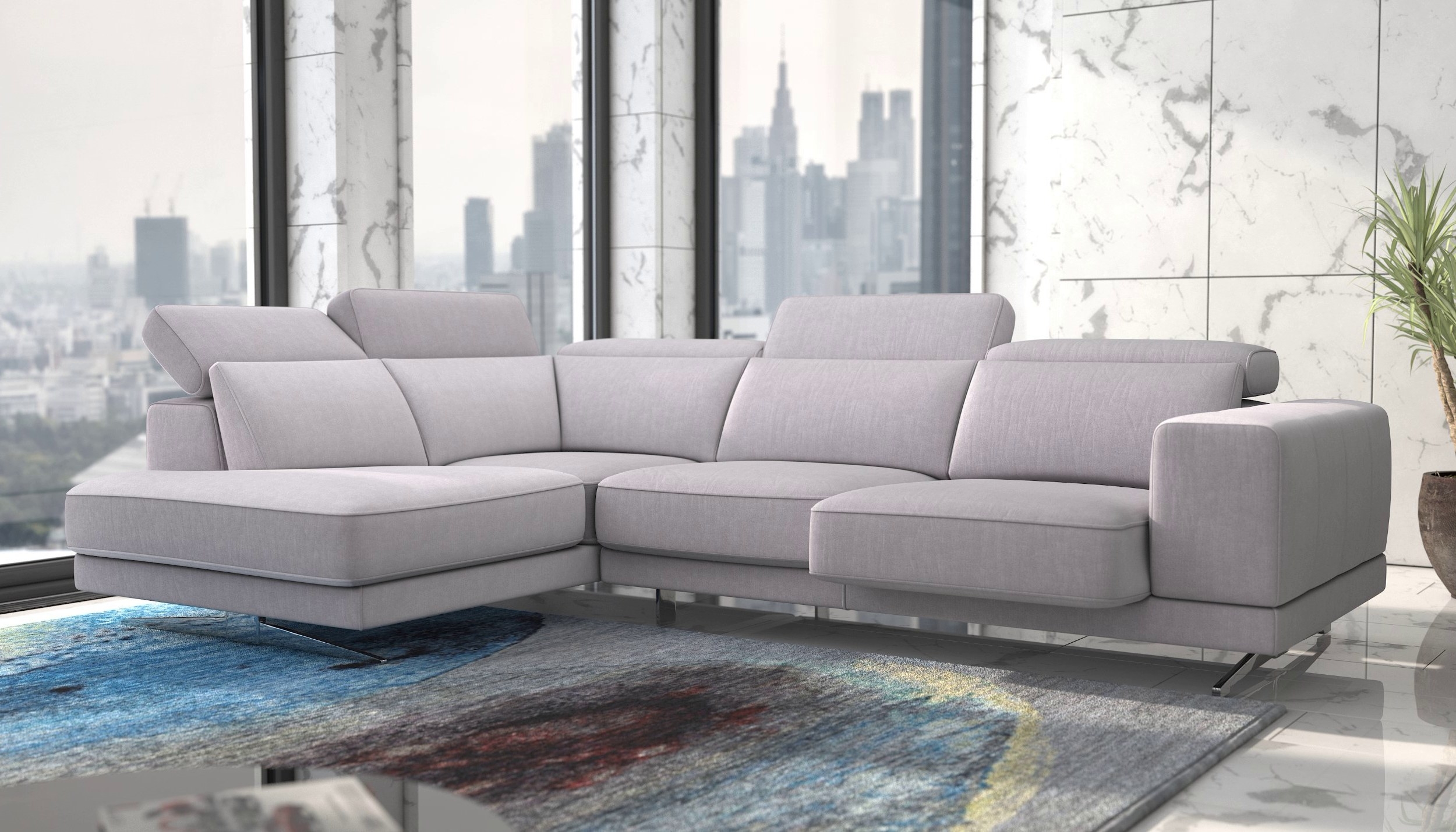 Vigo Polyester Fabric Left Arm Chaise Facing Sectional Sofa
