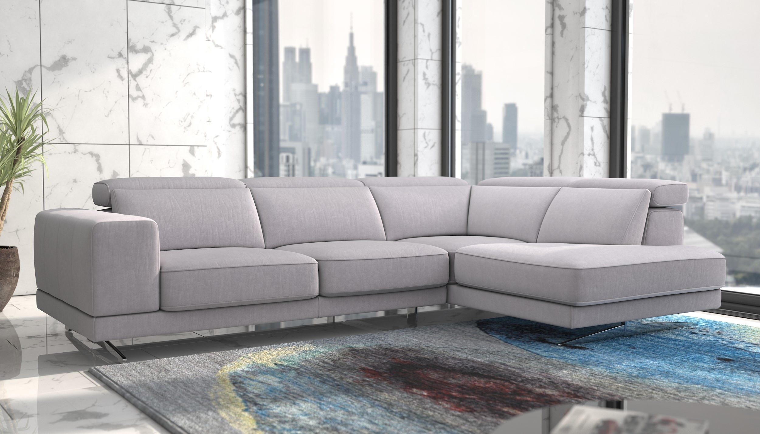 Vigo Polyester Fabric Right Arm Chaise Facing Sectional Sofa