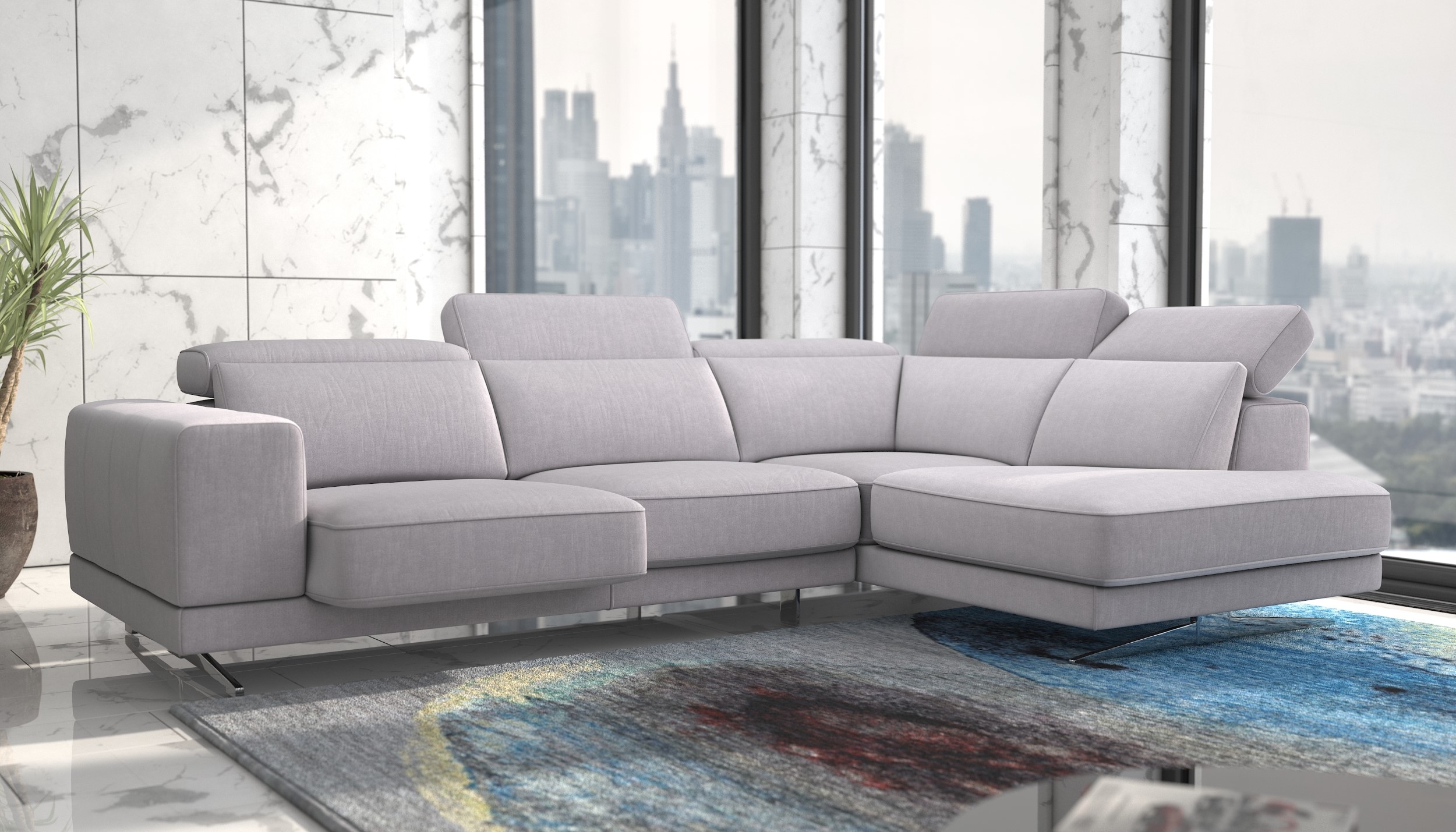 Vigo Polyester Fabric Right Arm Chaise Facing Sectional Sofa
