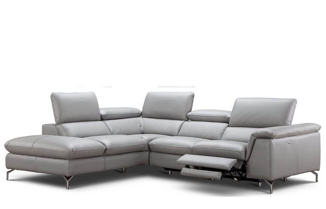 Premium Light Grey Italian Leather Sectional Sofa