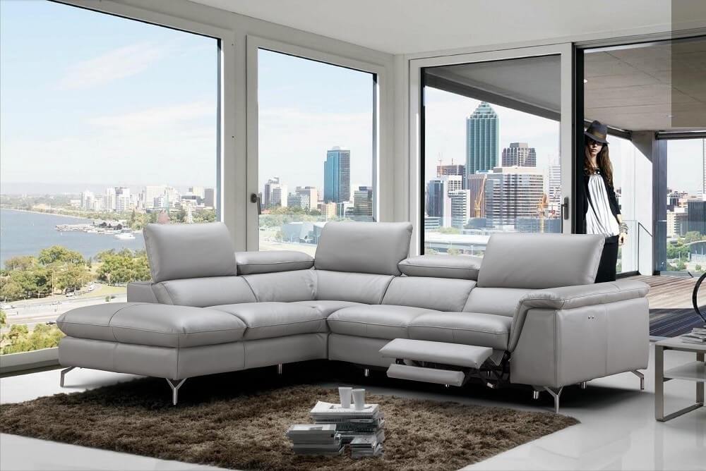 Viola Leather Sectional, Left Arm Chaise