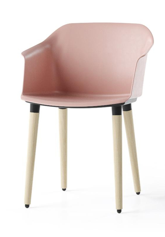 Polytone C Visitor Chair w/Plastic Shell & Natural Ash Wood 4 Leg Base on Glides