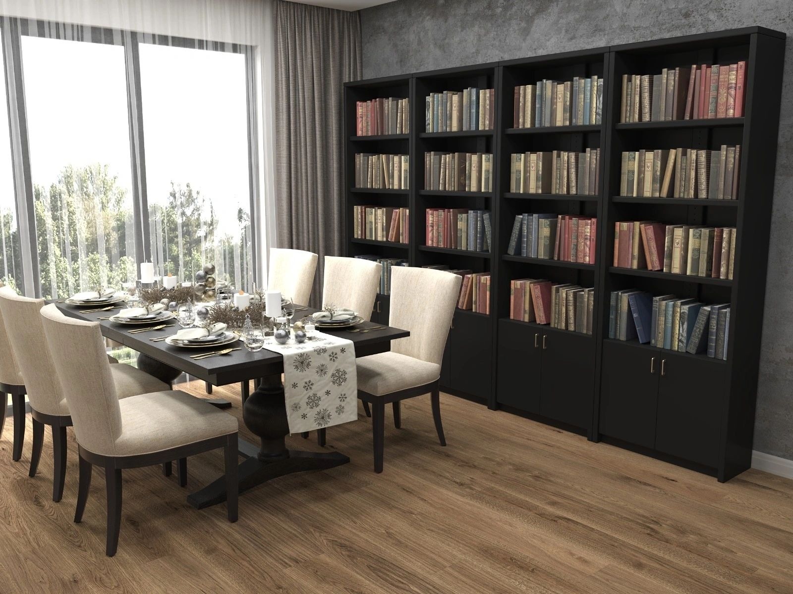Wood 2-Door & 4 Shelves Bookcase