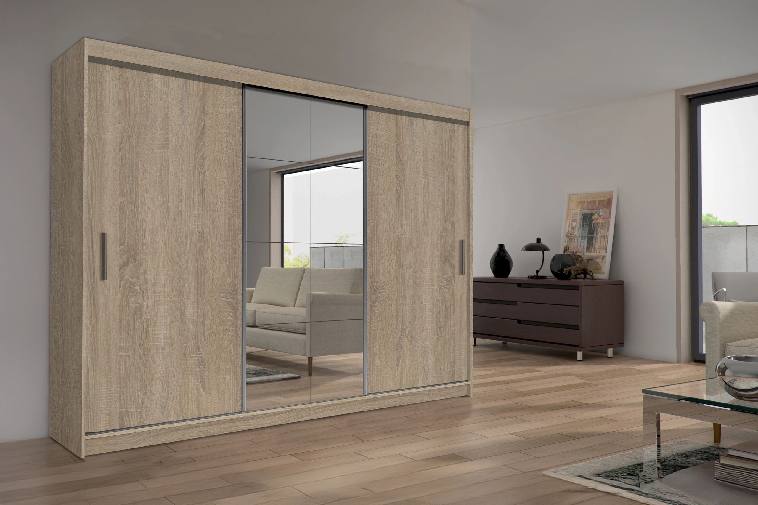 Peso 99-inch 2-Door Wood Wardrobe with Mirror