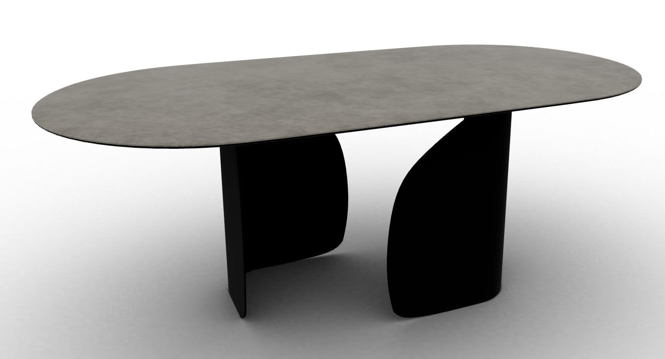 Twins W78.7-inch Ceramic/Metal Customizable Oval Dining Table