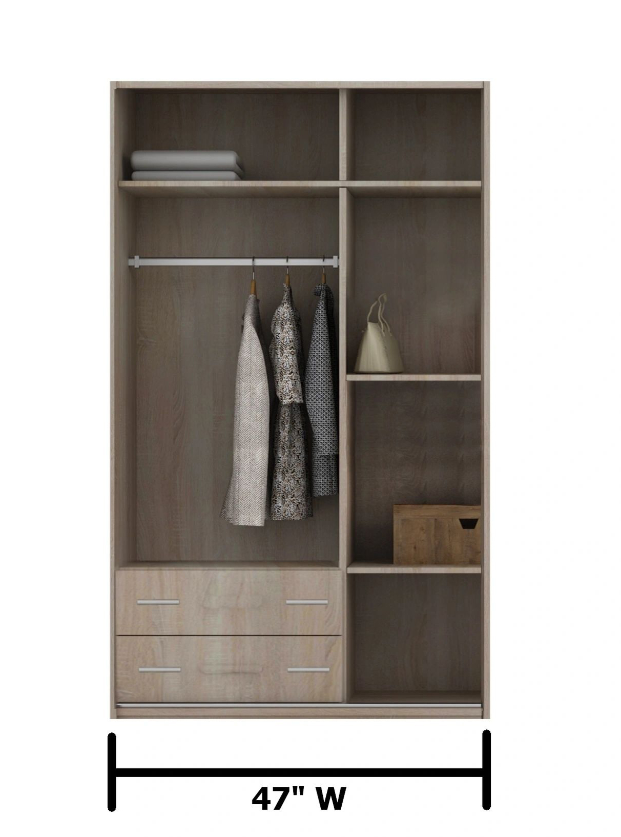 Orlando 47-inch 3-Door Matte Wood Wardrobe with 2 Drawers & Mirror