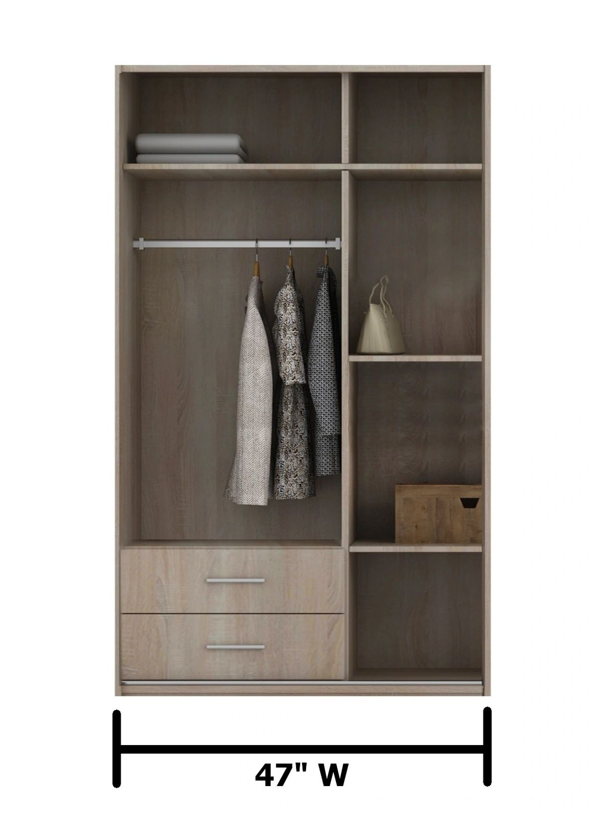 Orlando 47-inch 3-Door Glossy Wood Wardrobe with 2 Drawers