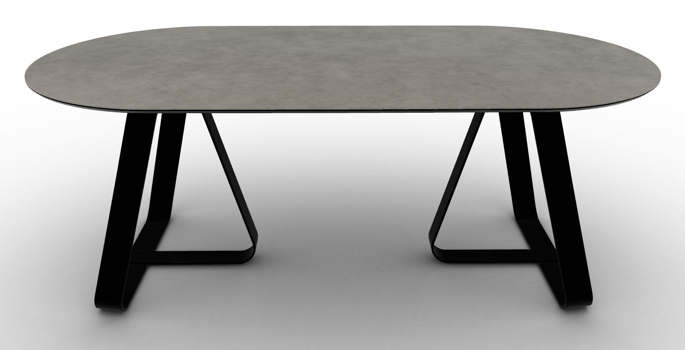 Sunshine W78.7-inch Ceramic/Metal Customizable Oval Dining Table
