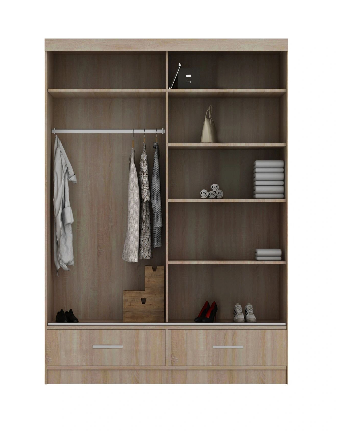 Sylvia 2-Door Wardrobe with 2 Drawers & LED Lighting & Mirror