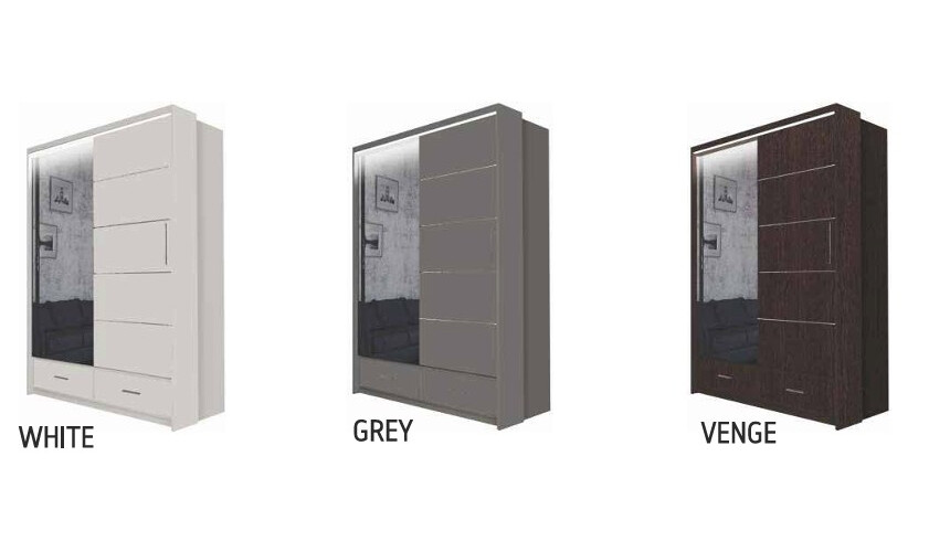 Sylvia 2-Door Wardrobe with 2 Drawers & LED Lighting & Mirror
