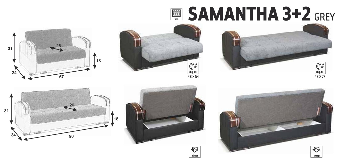 Samantha Fabric Seat/Back & Leather Sides Convertible Storage Loveseat