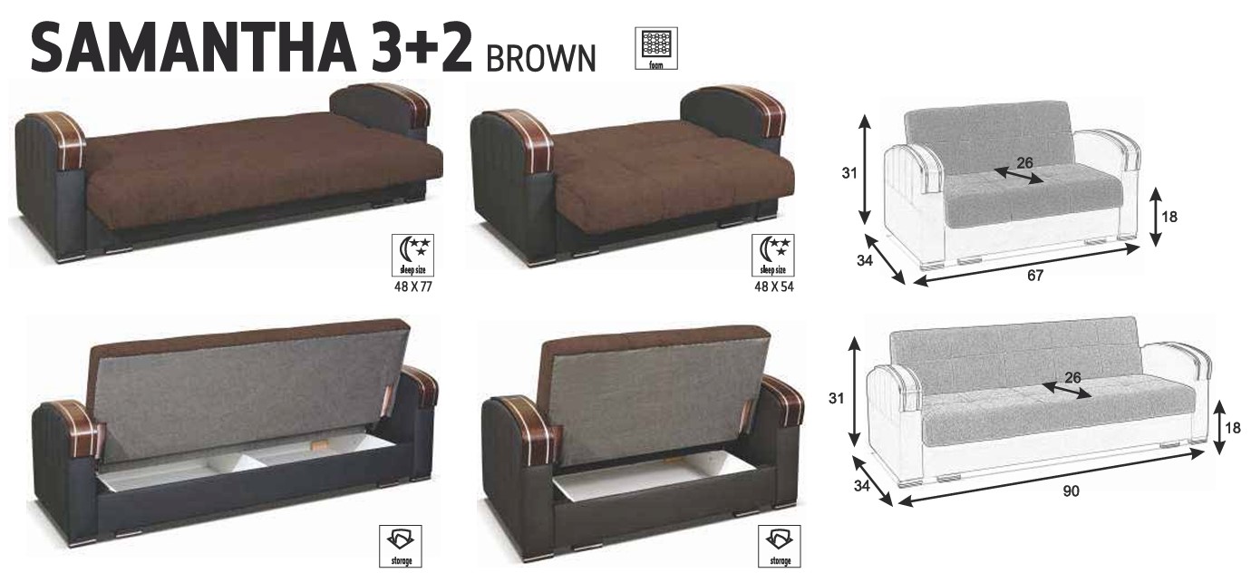 Samantha Fabric Seat/Back & Leather Sides Convertible Storage Loveseat