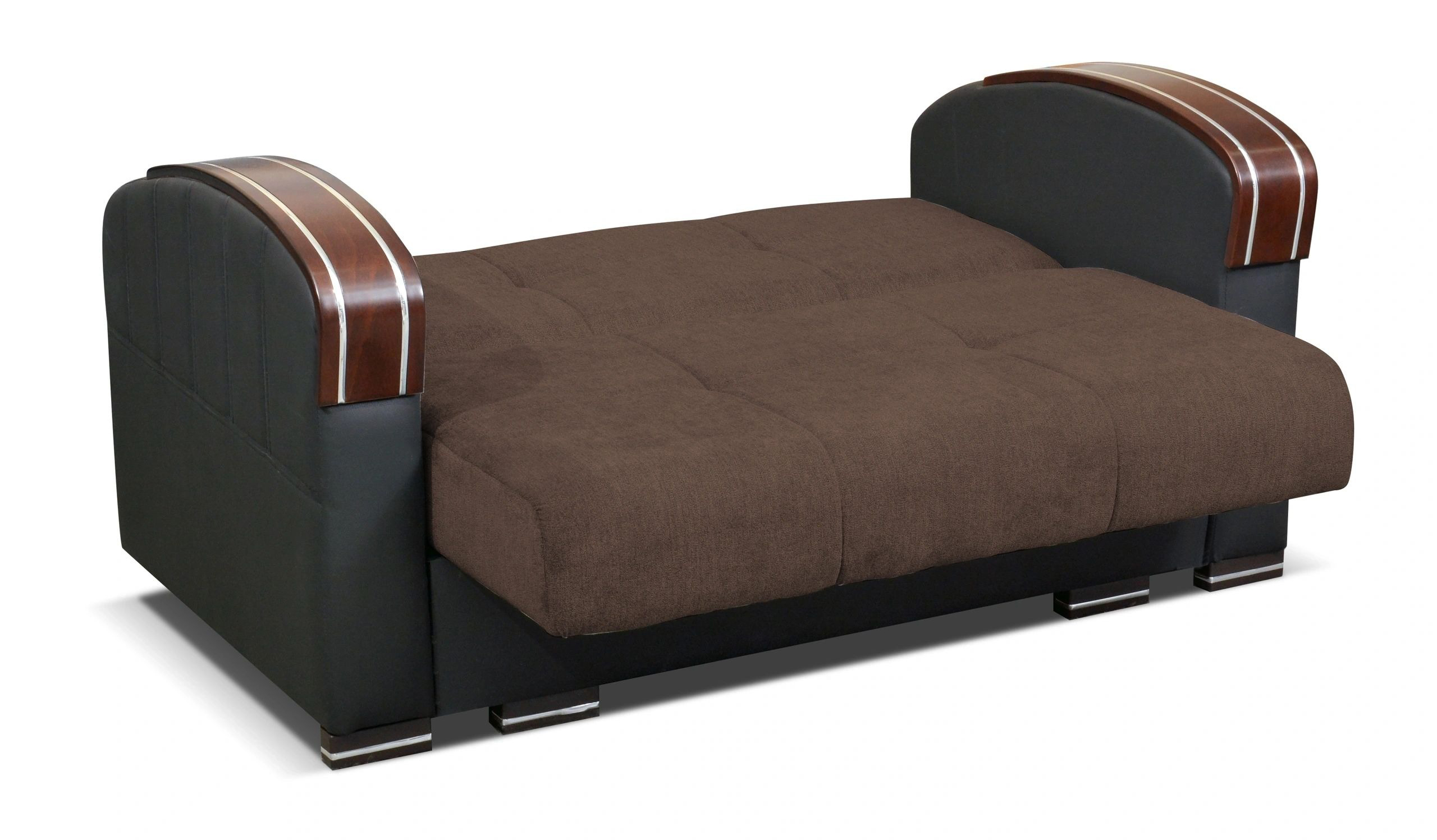 Samantha Fabric Seat/Back & Leather Sides Convertible Storage Loveseat