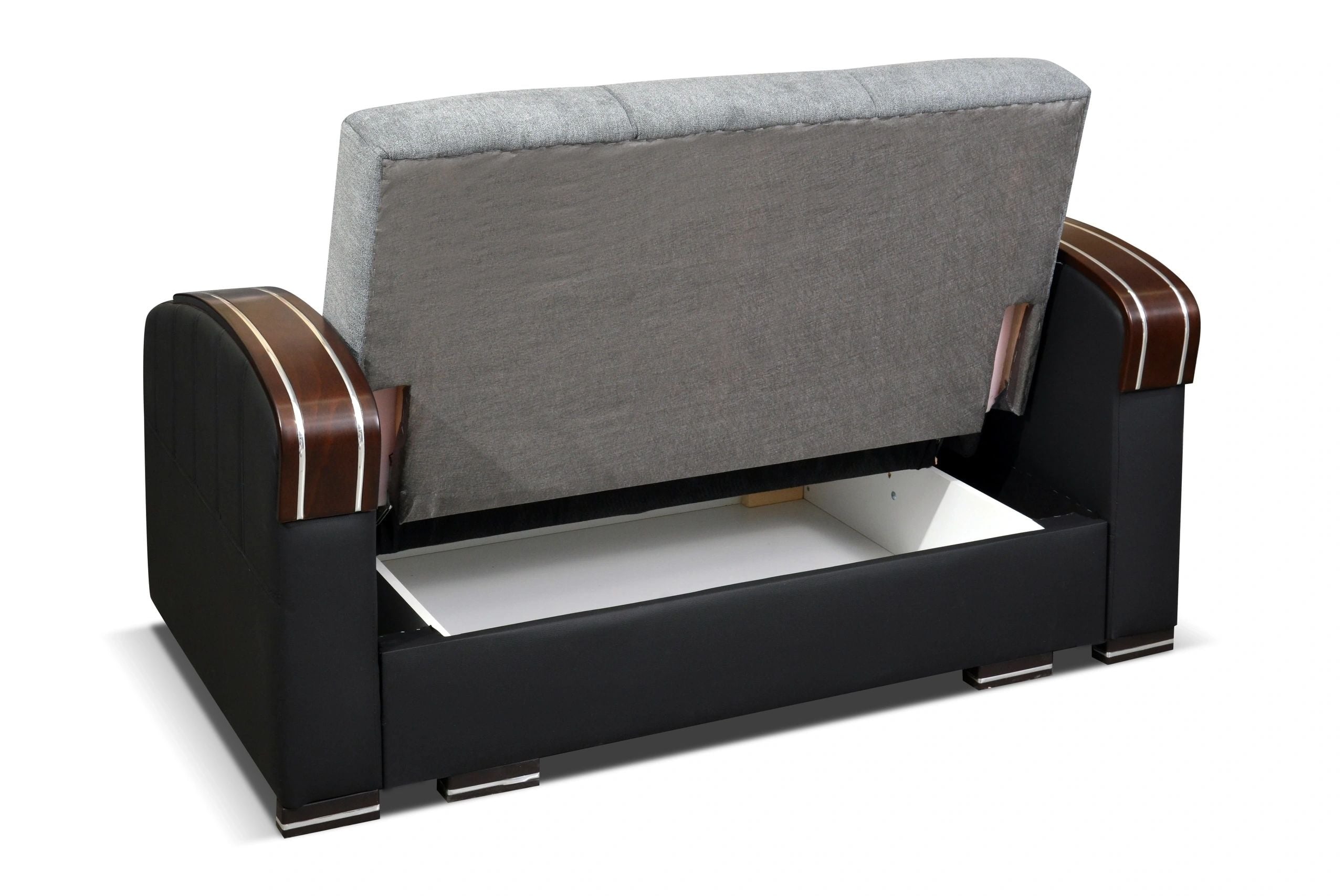 Samantha Fabric Seat/Back & Leather Sides Convertible Storage Loveseat