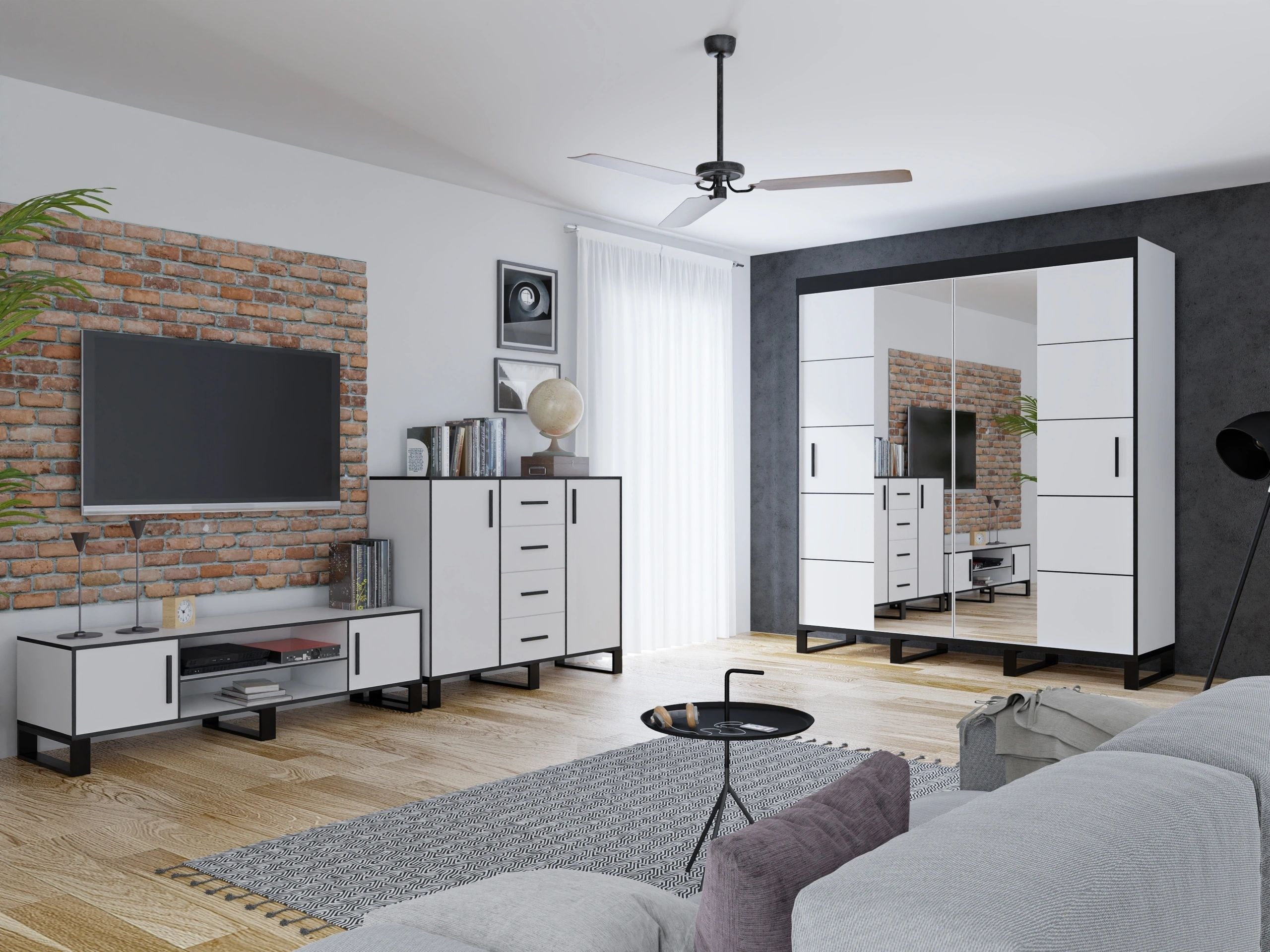 Loft Wood TV Stand with 2 Doors